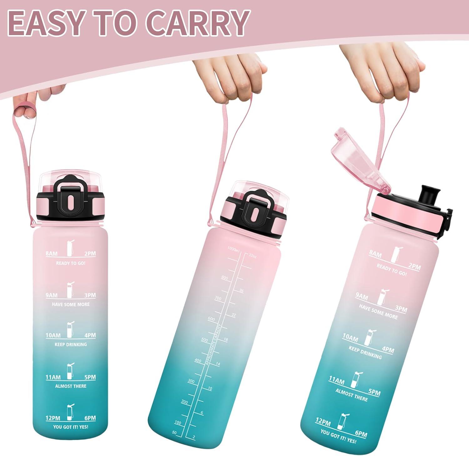 image:imageHoneyHolly Gourde 1L Rutilisable Gourde Sport Marqueur Horaire Bouteille Eau tanche Portable Water Bottle pour Salle de Sport Vlo Bureau Extrieur coleRose Cyan 1000ml