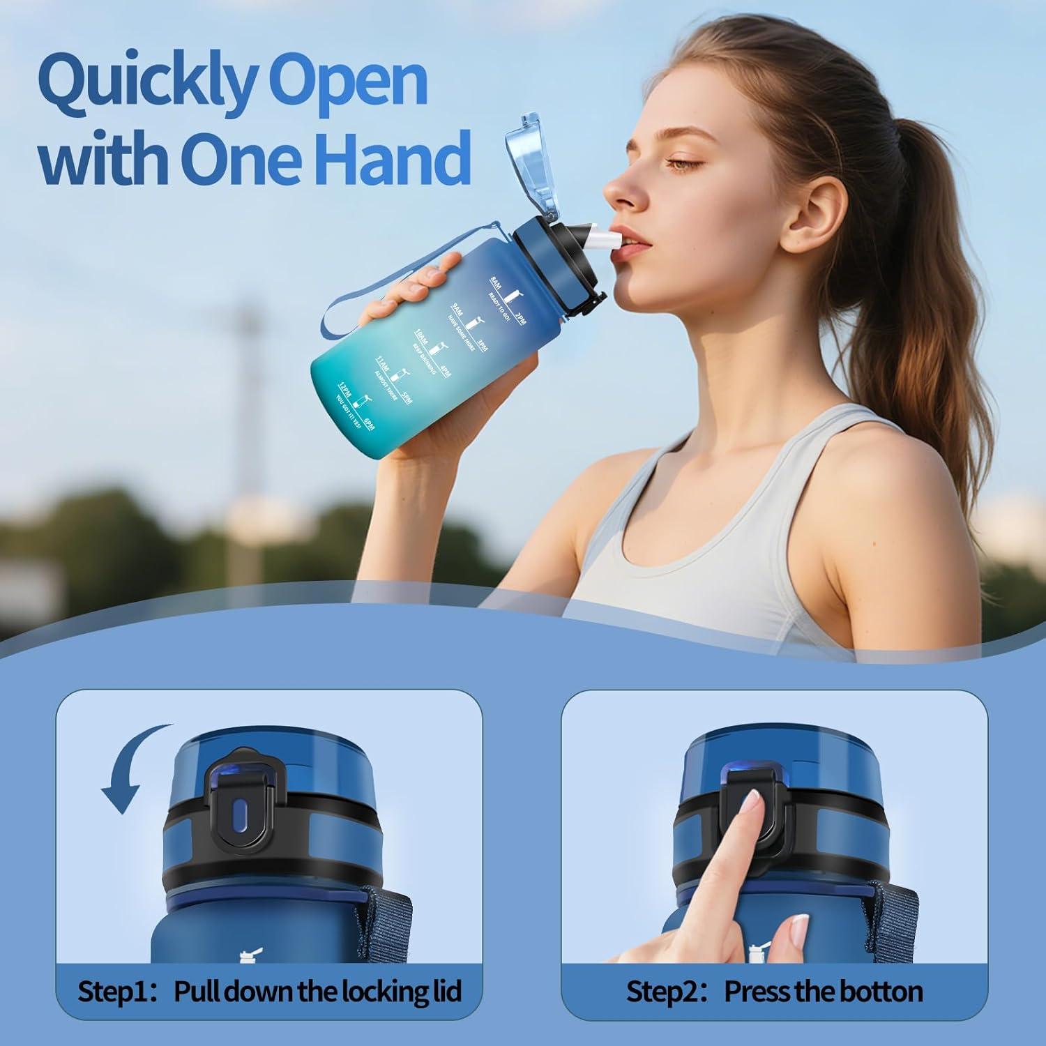 image:imageHoneyHolly Gourde 1l tanches Gourde Paille sans BPA ampamp Rutilisable Bouteille Motivation Bouteille deau Avec Marqueur de Temps Water Bottle pour Gym Ecole Cyclisme Plein air SportBleu Green 500 Ml