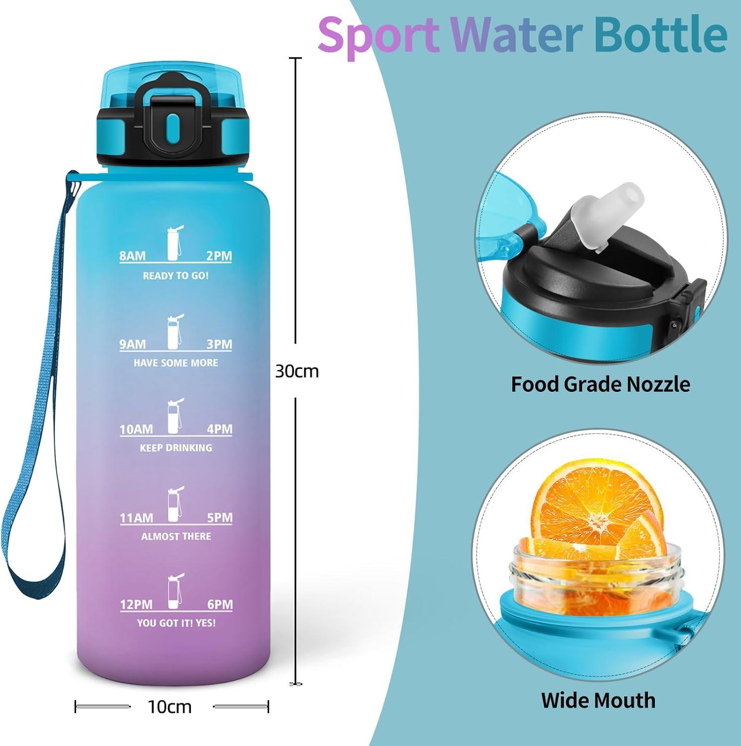 image:imageHoneyHolly Gourde 1l tanches Gourde Paille sans BPA ampamp Rutilisable Bouteille Motivation Bouteille deau Avec Marqueur de Temps Water Bottle pour Gym Ecole Cyclisme Plein air SportBleu Violet 1500 Ml
