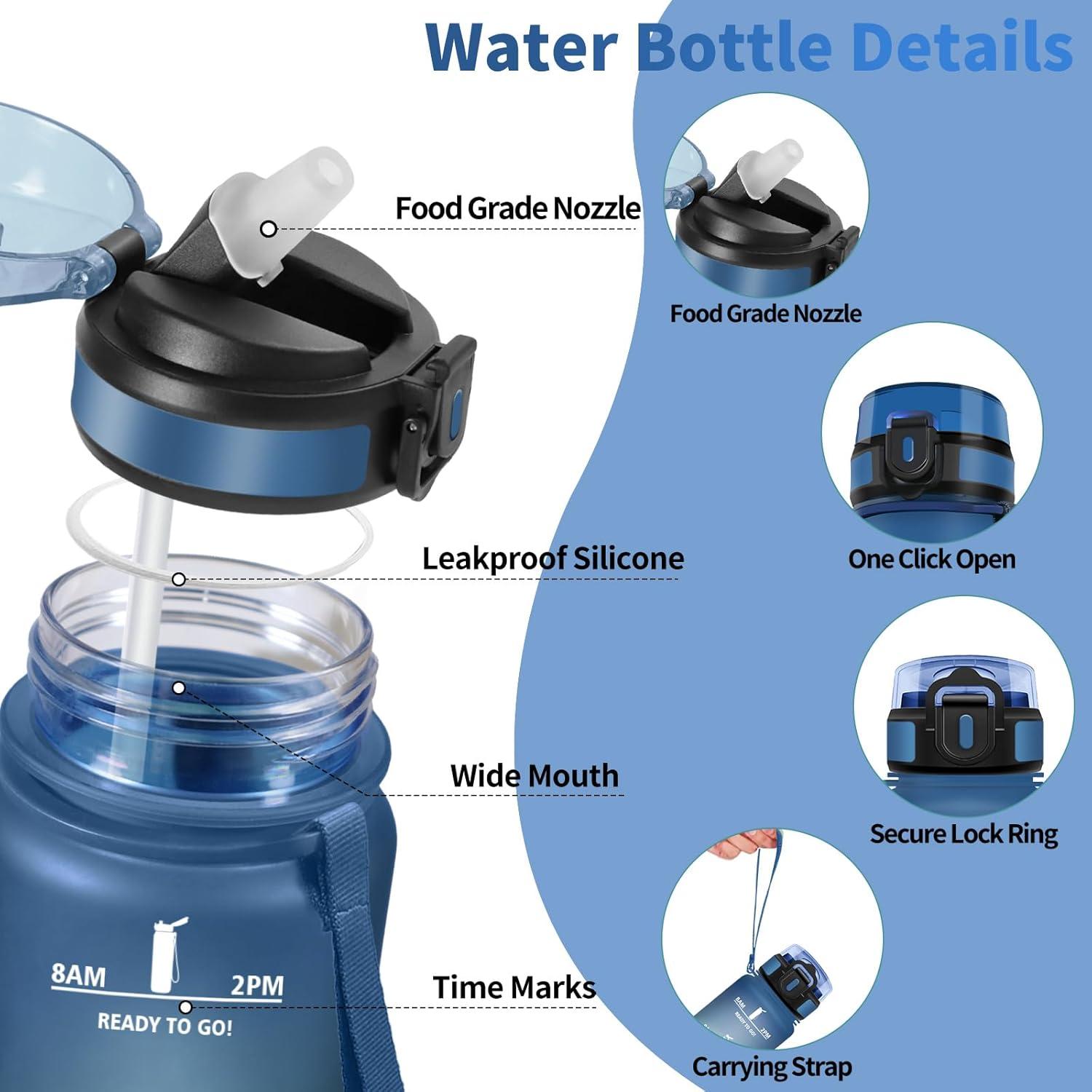 image:imageHoneyHolly Gourde 1l tanches Gourde Paille sans BPA ampamp Rutilisable Bouteille Motivation Bouteille deau Avec Marqueur de Temps Water Bottle pour Gym Ecole Cyclisme Plein air SportBleu Green 500 Ml