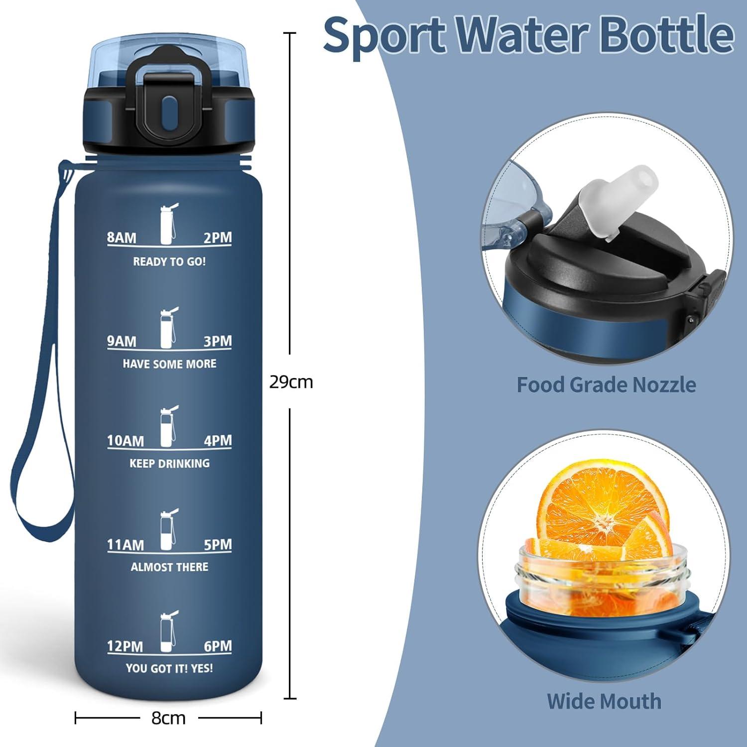 image:imageHoneyHolly Gourde 1l tanches Gourde Paille sans BPA ampamp Rutilisable Bouteille Motivation Bouteille deau Avec Marqueur de Temps Water Bottle pour Gym Ecole Cyclisme Plein air SportBleu Marine 1000 Ml