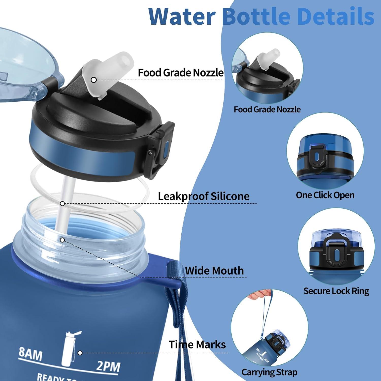 image:imageHoneyHolly Gourde 1l tanches Gourde Paille sans BPA ampamp Rutilisable Bouteille Motivation Bouteille deau Avec Marqueur de Temps Water Bottle pour Gym Ecole Cyclisme Plein air SportBleu Vert 1500 Ml