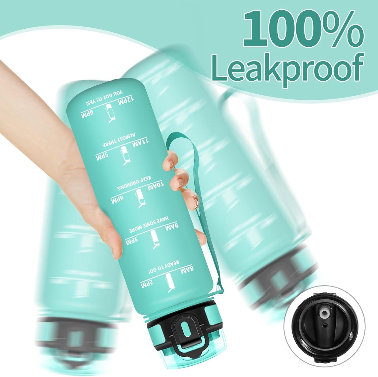 image:imageHoneyHolly Gourde 1l tanches Gourde Paille sans BPA ampamp Rutilisable Bouteille Motivation Bouteille deau Avec Marqueur de Temps Water Bottle pour Gym Ecole Cyclisme Plein air SportBleu Vert 1000 Ml