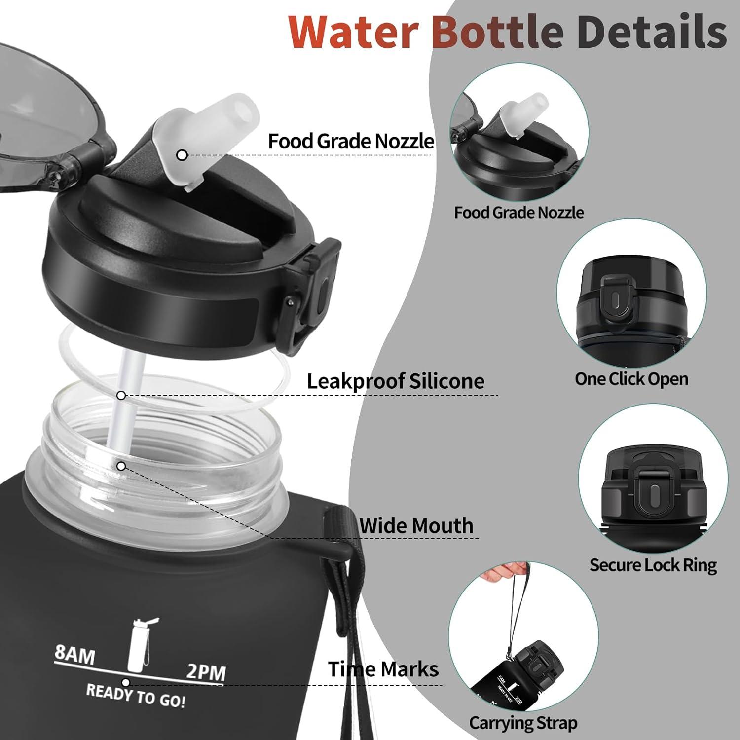 image:imageHoneyHolly Gourde 1l tanches Gourde Paille sans BPA ampamp Rutilisable Bouteille Motivation Bouteille deau Avec Marqueur de Temps Water Bottle pour Gym Ecole Cyclisme Plein air SportNoir Rouge 1500 Ml