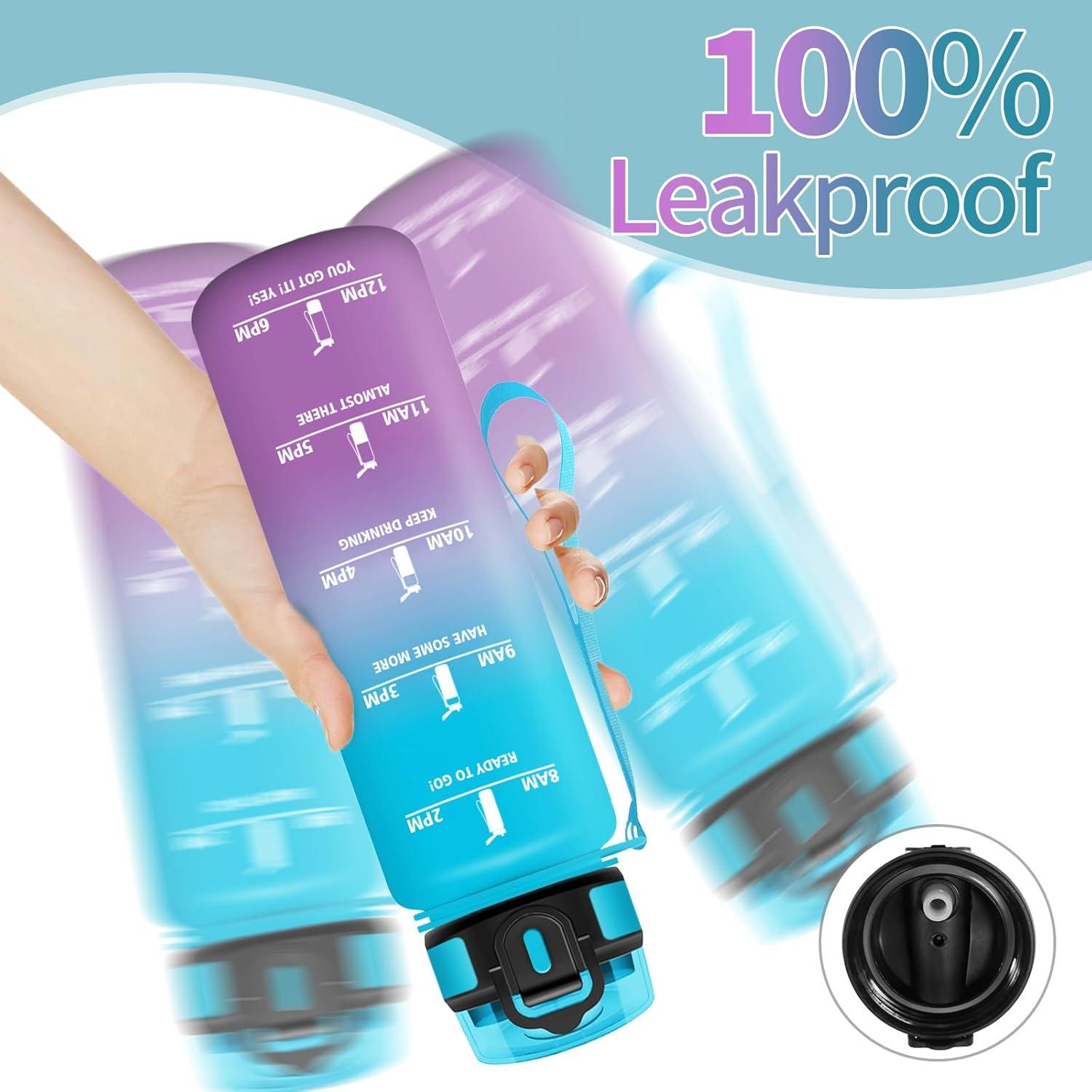 image:imageHoneyHolly Gourde 1l tanches Gourde Paille sans BPA ampamp Rutilisable Bouteille Motivation Bouteille deau Avec Marqueur de Temps Water Bottle pour Gym Ecole Cyclisme Plein air SportBleu Violet 1000 Ml
