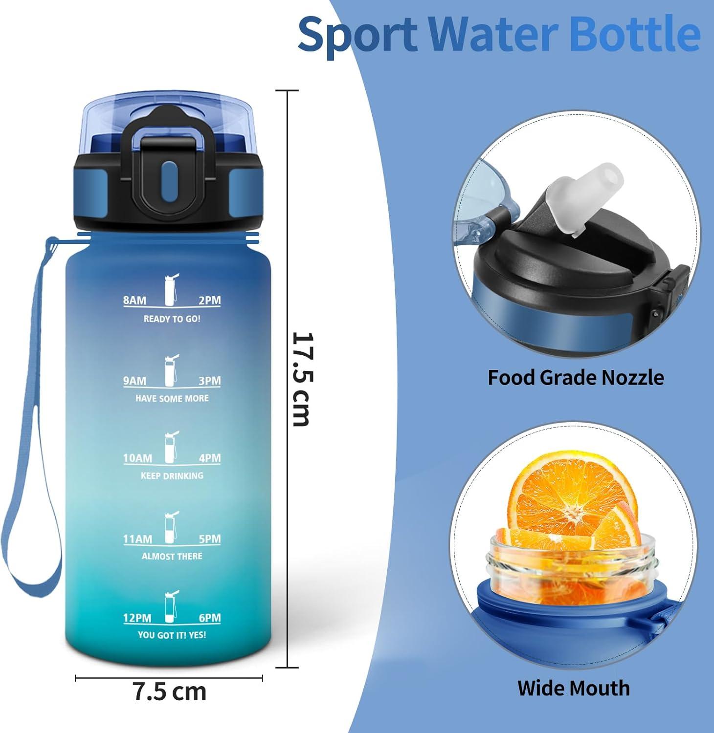 image:imageHoneyHolly Gourde 1l tanches Gourde Paille sans BPA ampamp Rutilisable Bouteille Motivation Bouteille deau Avec Marqueur de Temps Water Bottle pour Gym Ecole Cyclisme Plein air SportBleu Green 500 Ml
