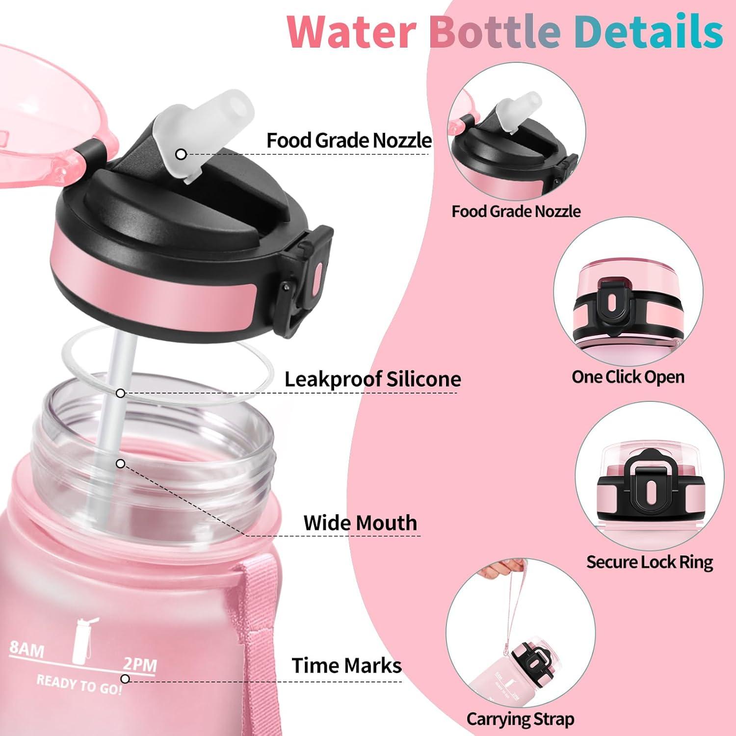 image:imageHoneyHolly Gourde 1l tanches Gourde Paille sans BPA ampamp Rutilisable Bouteille Motivation Bouteille deau Avec Marqueur de Temps Water Bottle pour Gym Ecole Cyclisme Plein air SportRose Cyan 1000 Ml