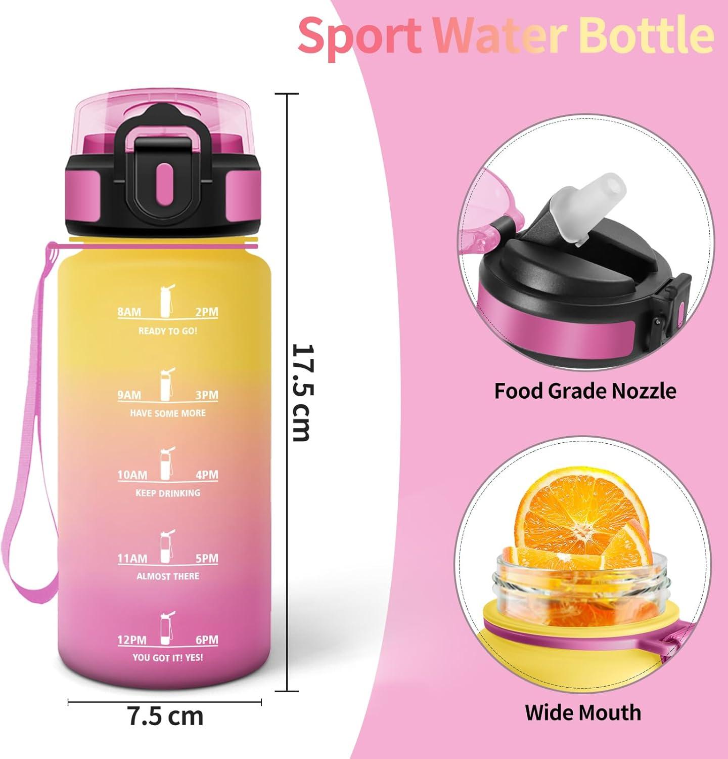 image:imageHoneyHolly Gourde 1l tanches Gourde Paille sans BPA ampamp Rutilisable Bouteille Motivation Bouteille deau Avec Marqueur de Temps Water Bottle pour Gym Ecole Cyclisme Plein air SportJaune Rose 500 Ml