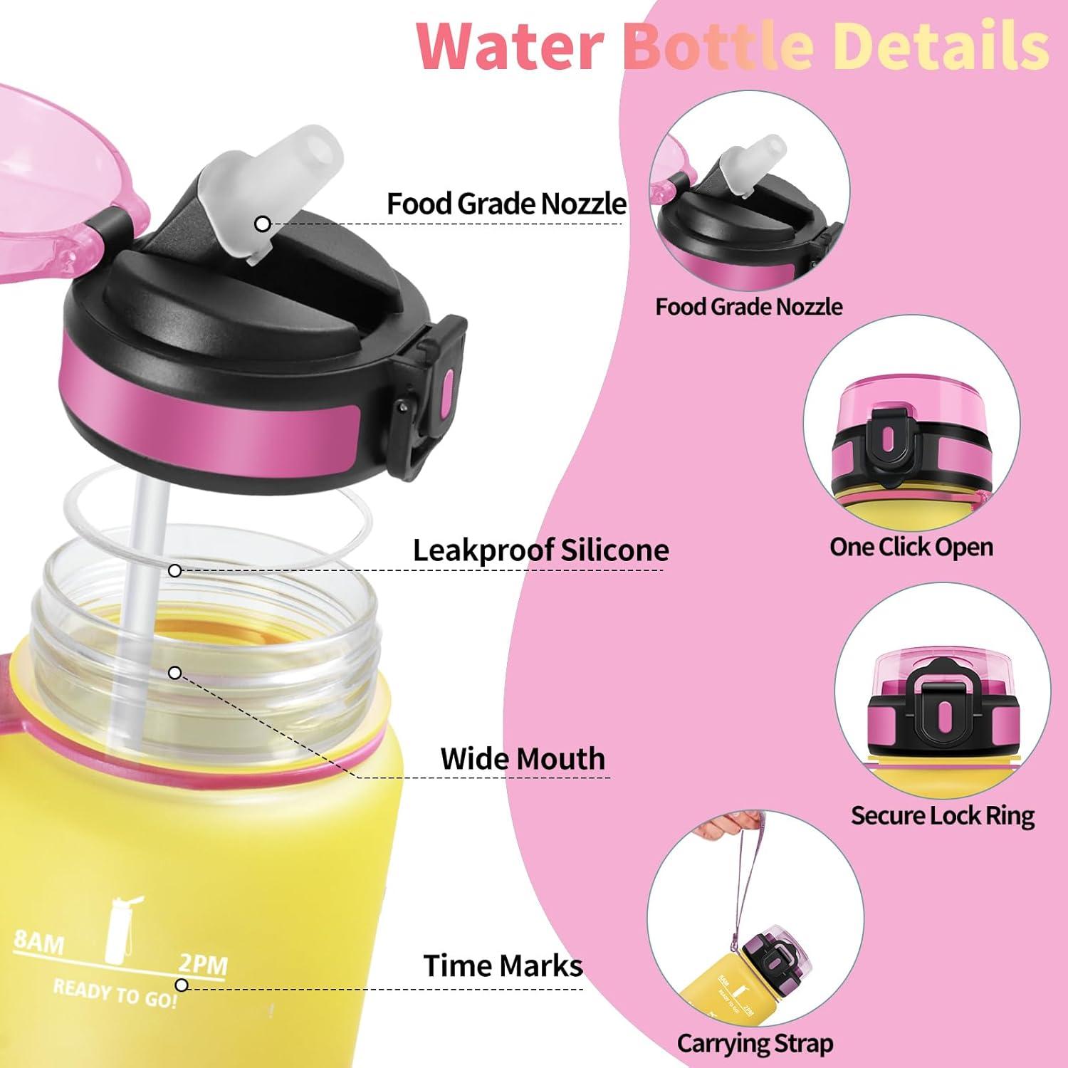 image:imageHoneyHolly Gourde 1l tanches Gourde Paille sans BPA ampamp Rutilisable Bouteille Motivation Bouteille deau Avec Marqueur de Temps Water Bottle pour Gym Ecole Cyclisme Plein air SportJaune Rose 500 Ml