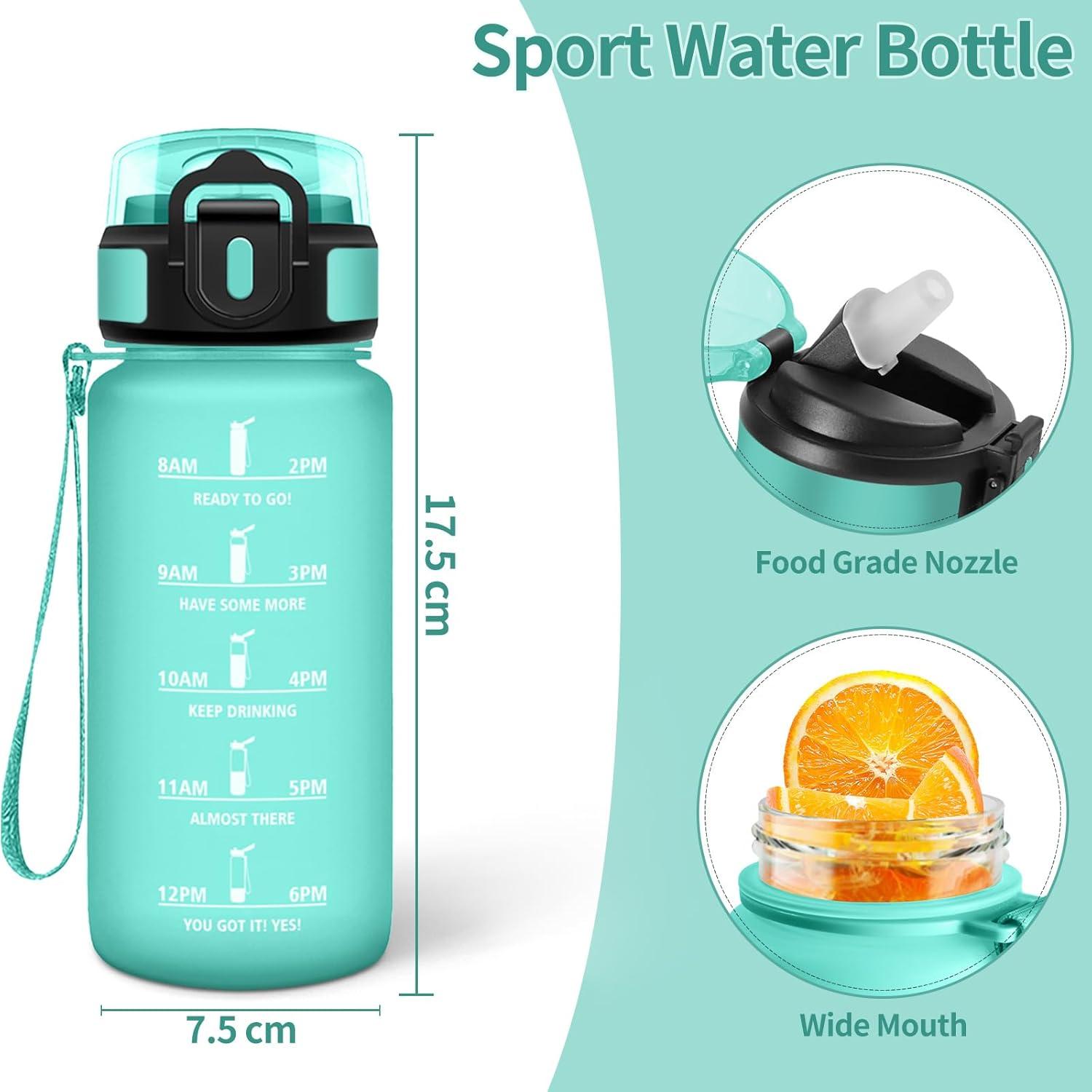 image:imageHoneyHolly Gourde 1l tanches Gourde Paille sans BPA ampamp Rutilisable Bouteille Motivation Bouteille deau Avec Marqueur de Temps Water Bottle pour Gym Ecole Cyclisme Plein air SportBleu Vert 500 Ml