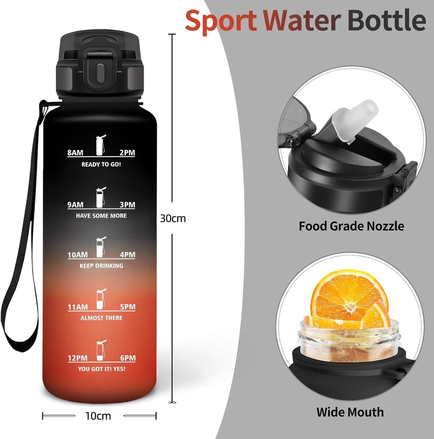 image:imageHoneyHolly Gourde 1l tanches Gourde Paille sans BPA ampamp Rutilisable Bouteille Motivation Bouteille deau Avec Marqueur de Temps Water Bottle pour Gym Ecole Cyclisme Plein air SportNoir Rouge 1500 Ml