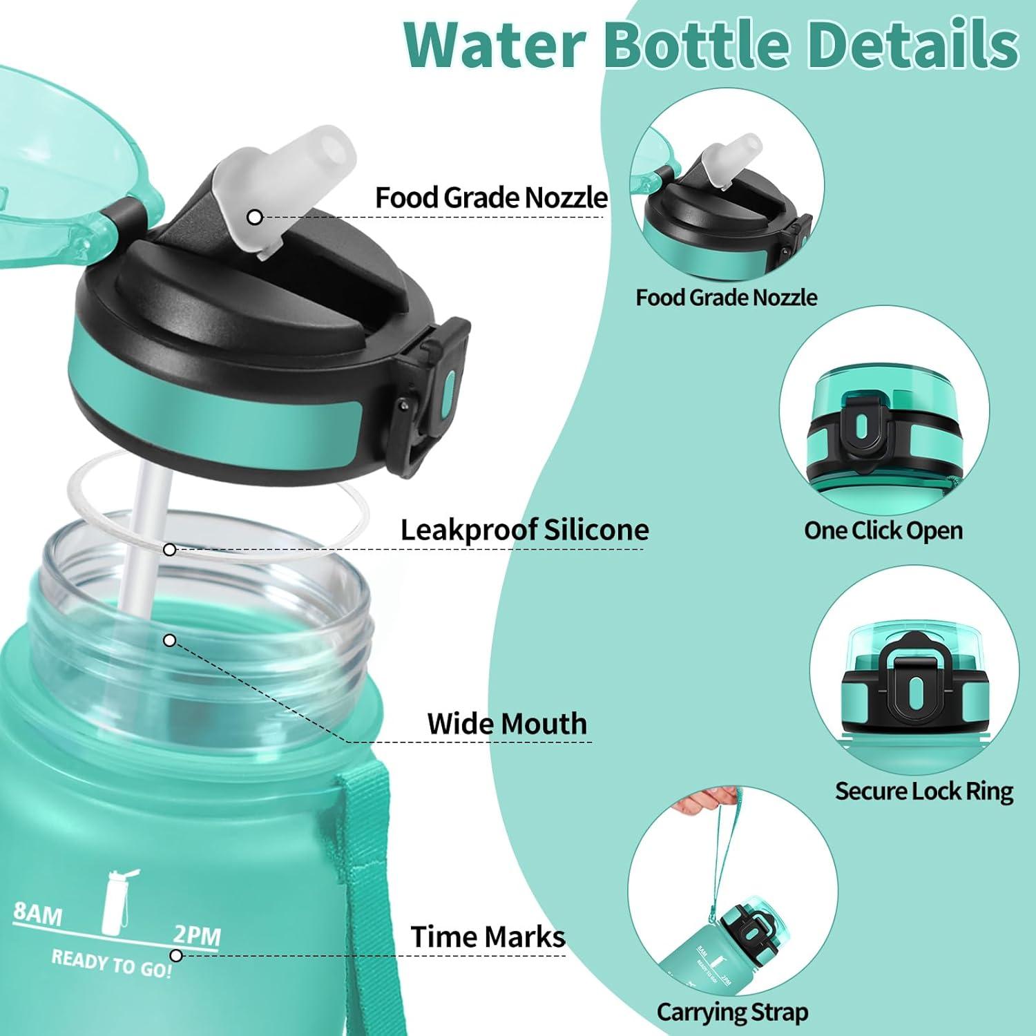 image:imageHoneyHolly Gourde 1l tanches Gourde Paille sans BPA ampamp Rutilisable Bouteille Motivation Bouteille deau Avec Marqueur de Temps Water Bottle pour Gym Ecole Cyclisme Plein air SportBleu Vert 500 Ml