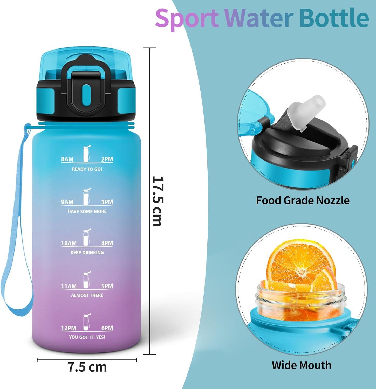image:imageHoneyHolly Gourde 1l tanches Gourde Paille sans BPA ampamp Rutilisable Bouteille Motivation Bouteille deau Avec Marqueur de Temps Water Bottle pour Gym Ecole Cyclisme Plein air SportBleu Violet 500 Ml