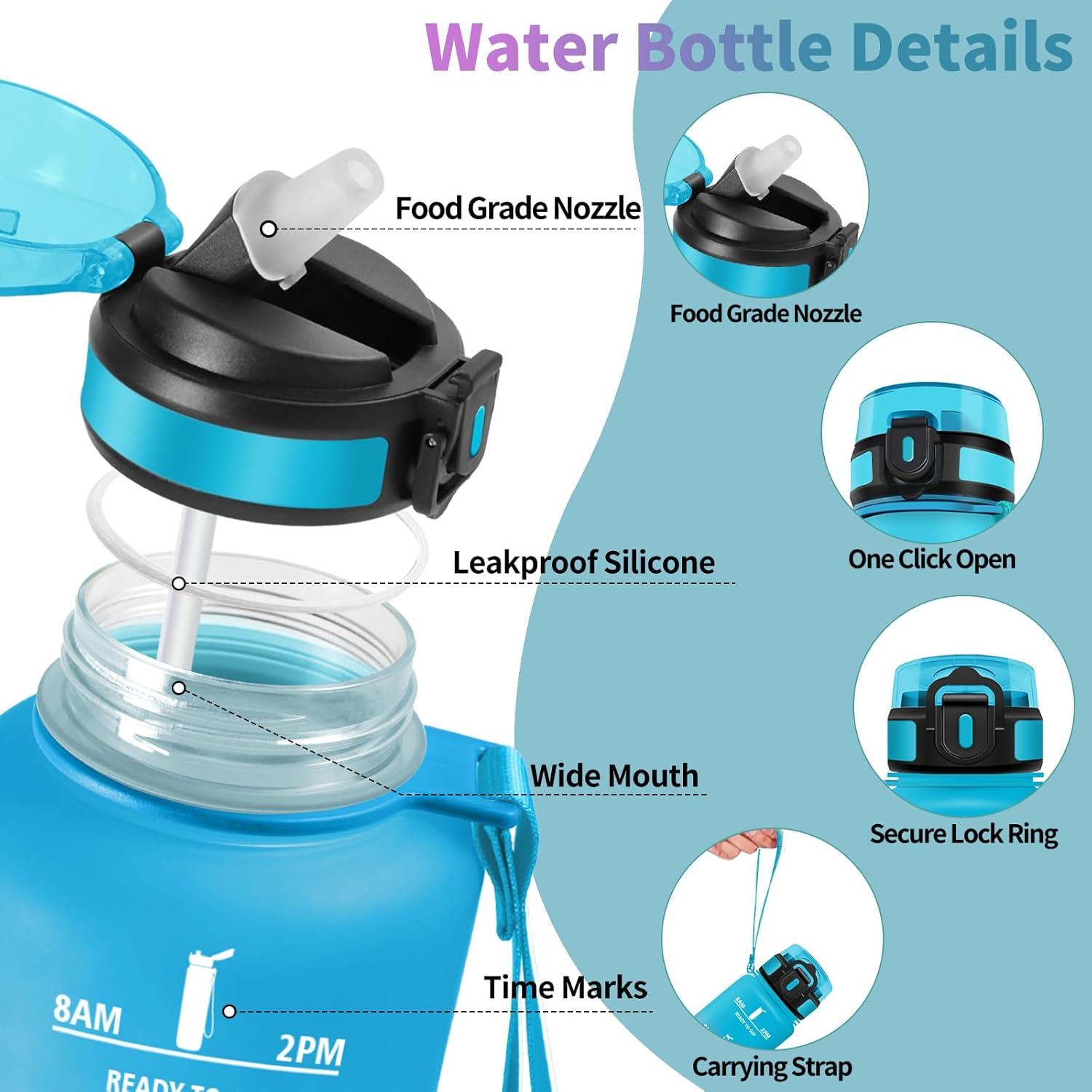 image:imageHoneyHolly Gourde 1l tanches Gourde Paille sans BPA ampamp Rutilisable Bouteille Motivation Bouteille deau Avec Marqueur de Temps Water Bottle pour Gym Ecole Cyclisme Plein air SportBleu Violet 1500 Ml