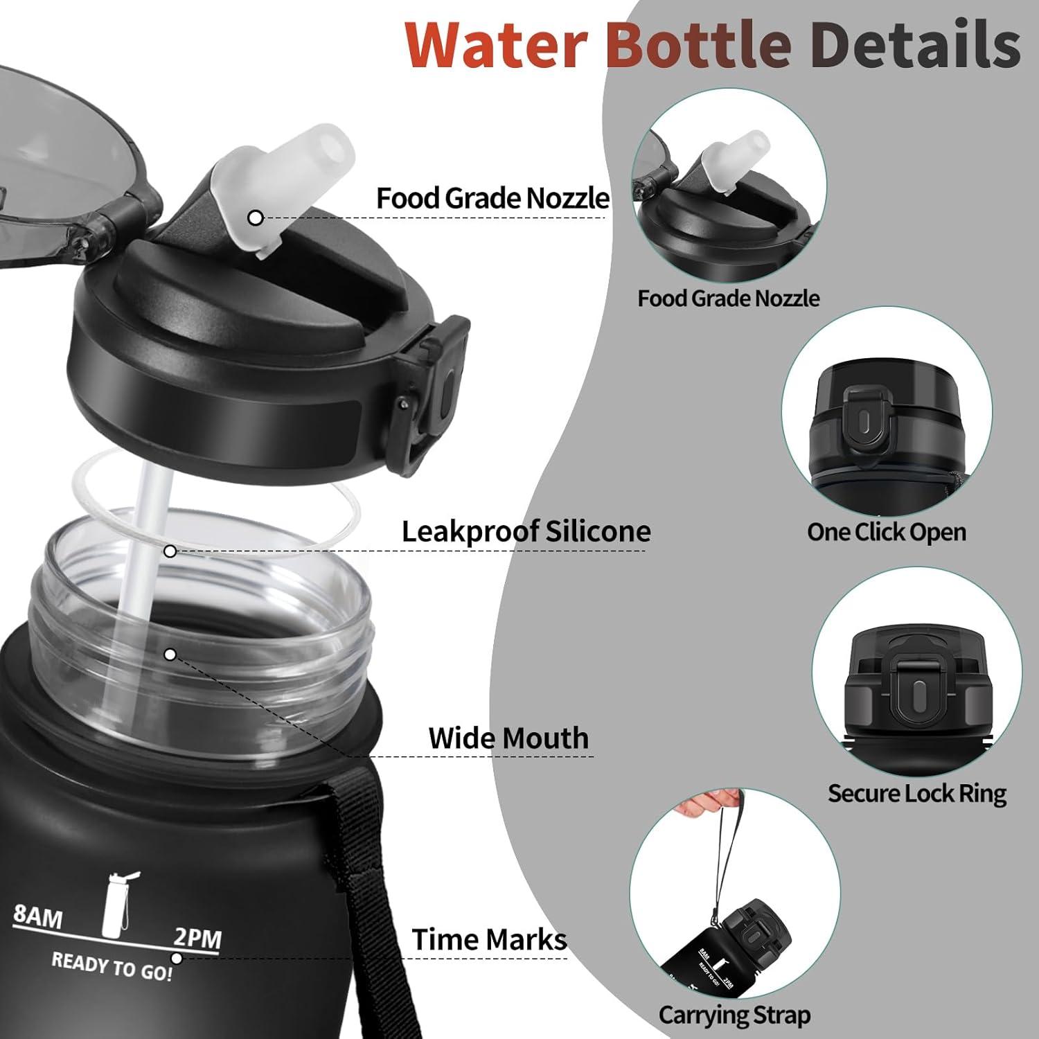image:imageHoneyHolly Gourde 1l tanches Gourde Paille sans BPA ampamp Rutilisable Bouteille Motivation Bouteille deau Avec Marqueur de Temps Water Bottle pour Gym Ecole Cyclisme Plein air SportNoir Rouge 500 Ml