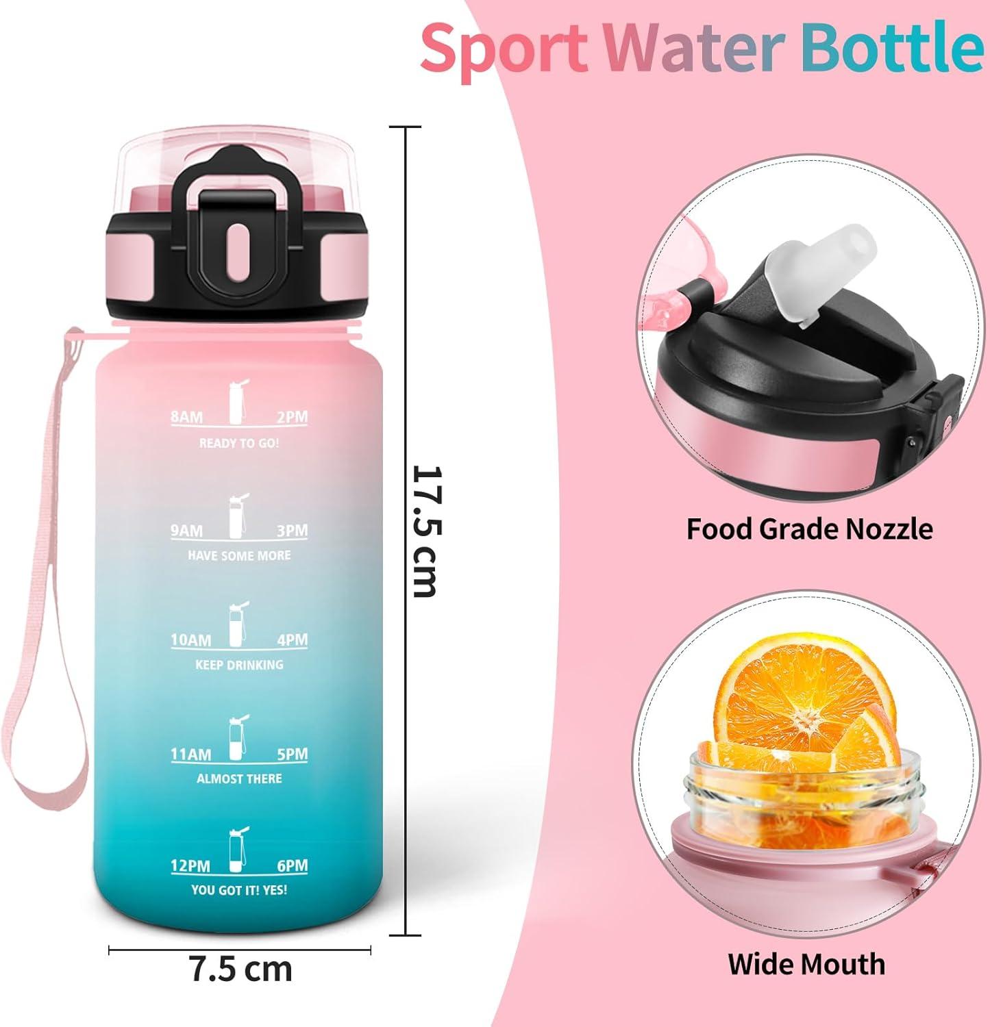 image:imageHoneyHolly Gourde 1l tanches Gourde Paille sans BPA ampamp Rutilisable Bouteille Motivation Bouteille deau Avec Marqueur de Temps Water Bottle pour Gym Ecole Cyclisme Plein air SportRose Cyan 500 Ml