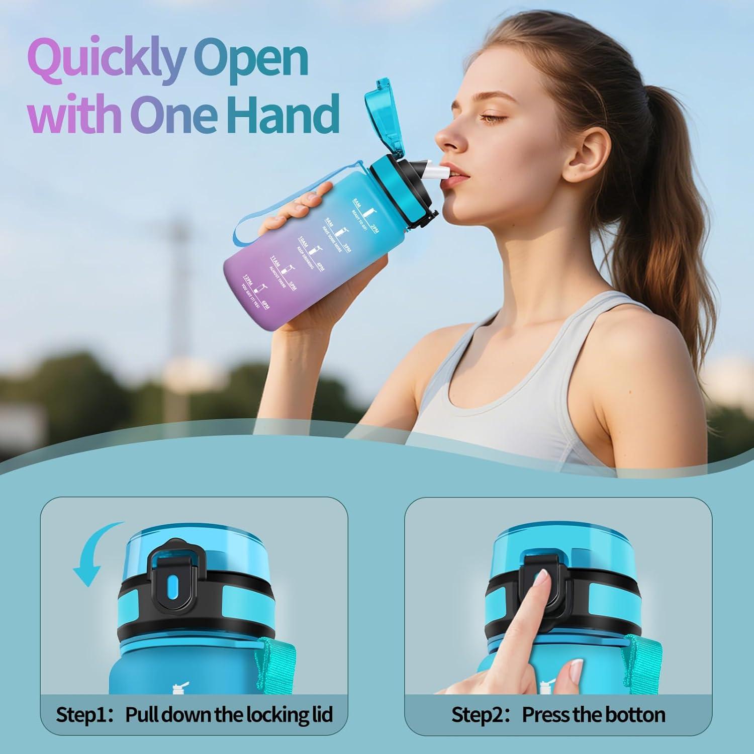 image:imageHoneyHolly Gourde 1l tanches Gourde Paille sans BPA ampamp Rutilisable Bouteille Motivation Bouteille deau Avec Marqueur de Temps Water Bottle pour Gym Ecole Cyclisme Plein air SportBleu Violet 500 Ml