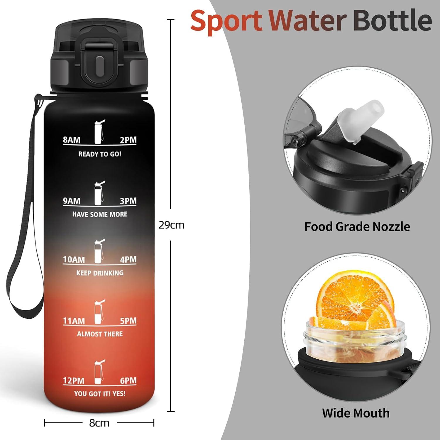 image:imageHoneyHolly Gourde 1l tanches Gourde Paille sans BPA ampamp Rutilisable Bouteille Motivation Bouteille deau Avec Marqueur de Temps Water Bottle pour Gym Ecole Cyclisme Plein air SportNoir Rouge 1000 Ml