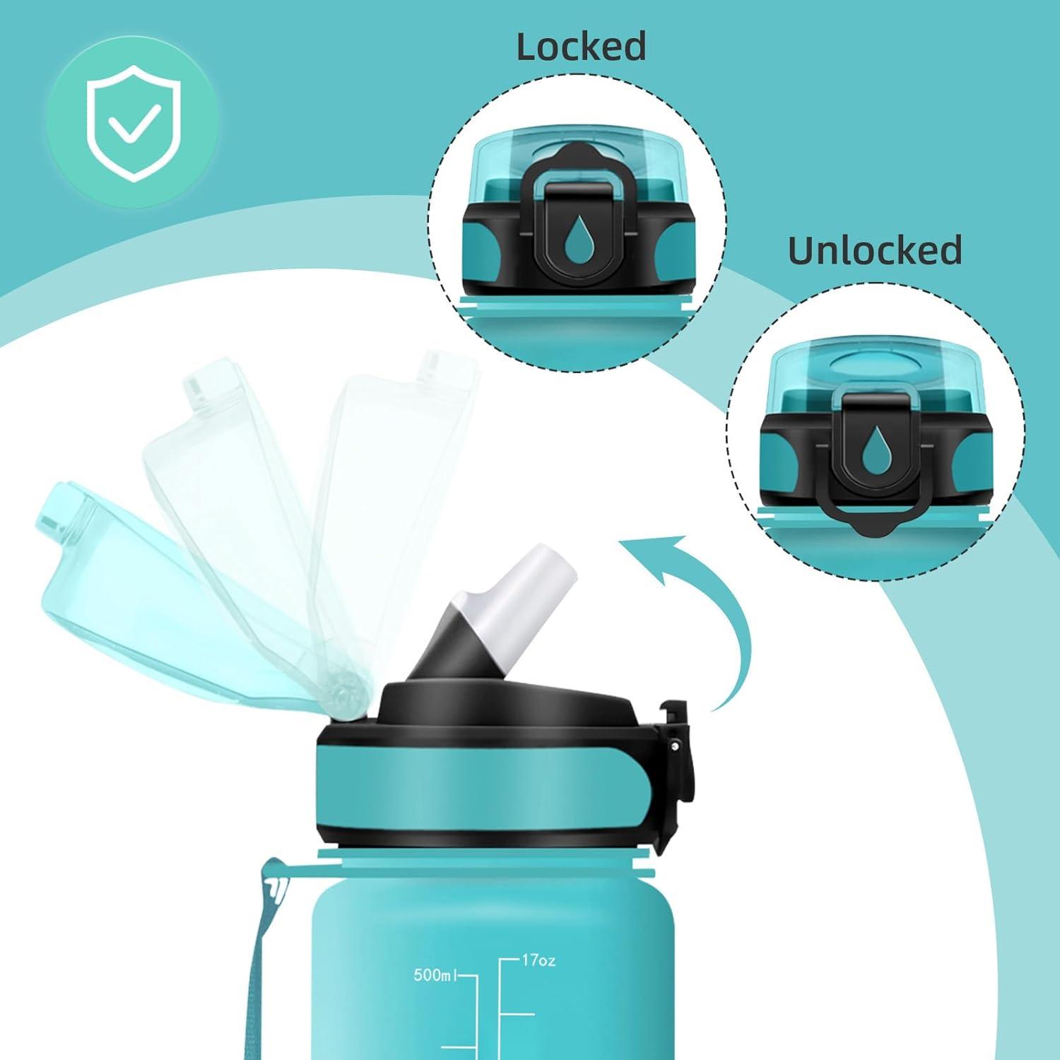 image:imageHoneyHolly Gourde Paille 500ml sans BPA ampamp tanches Bouteille Motivation Bouteille deau Avec Marqueur de Temps Petite Gourde pour Gym Ecole Cyclisme Plein Air SportVertpoudre 0 5 L