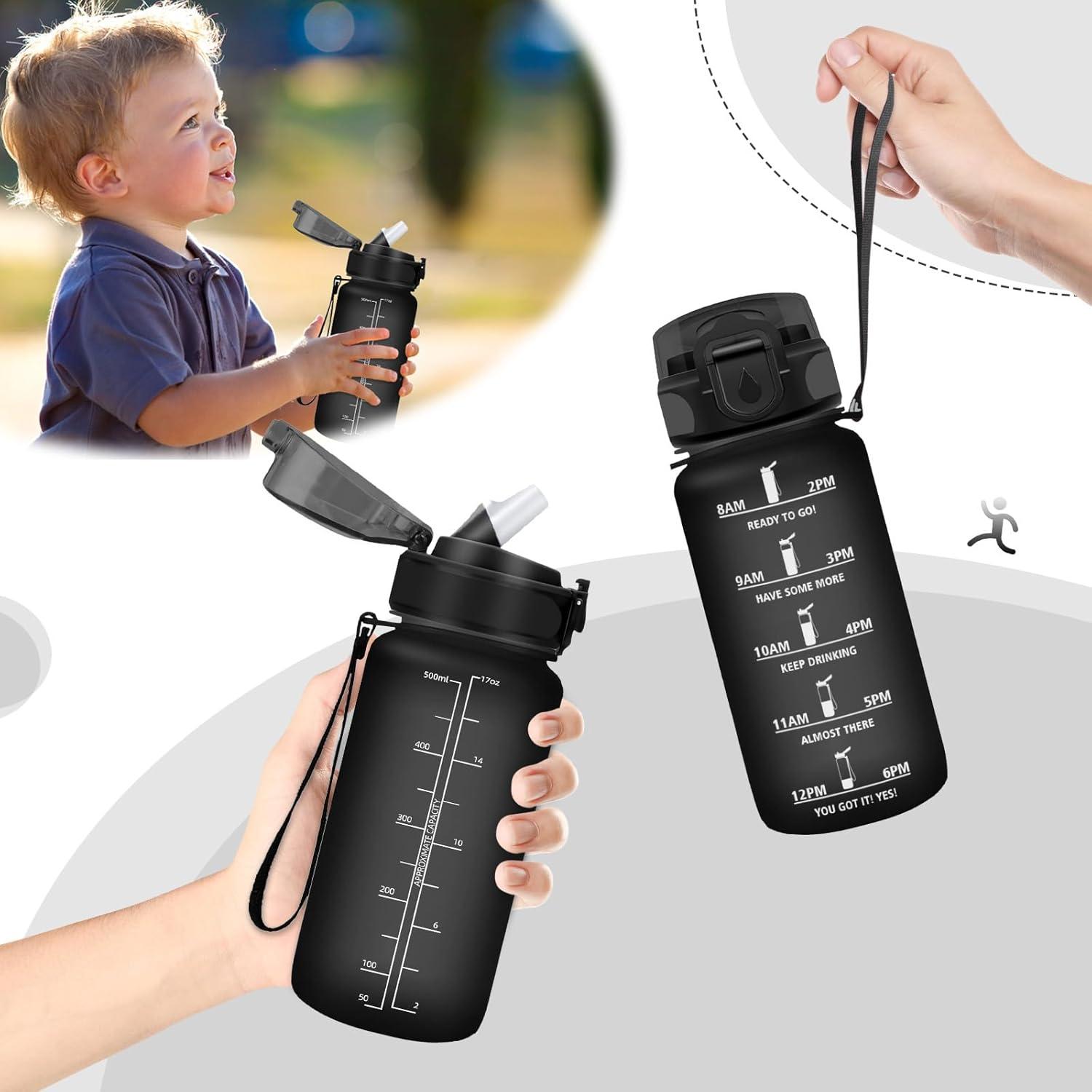 image:imageHoneyHolly Gourde Paille 500ml sans BPA ampamp tanches Bouteille Motivation Bouteille deau Avec Marqueur de Temps Petite Gourde pour Gym Ecole Cyclisme Plein Air SportNoir 0 5 L