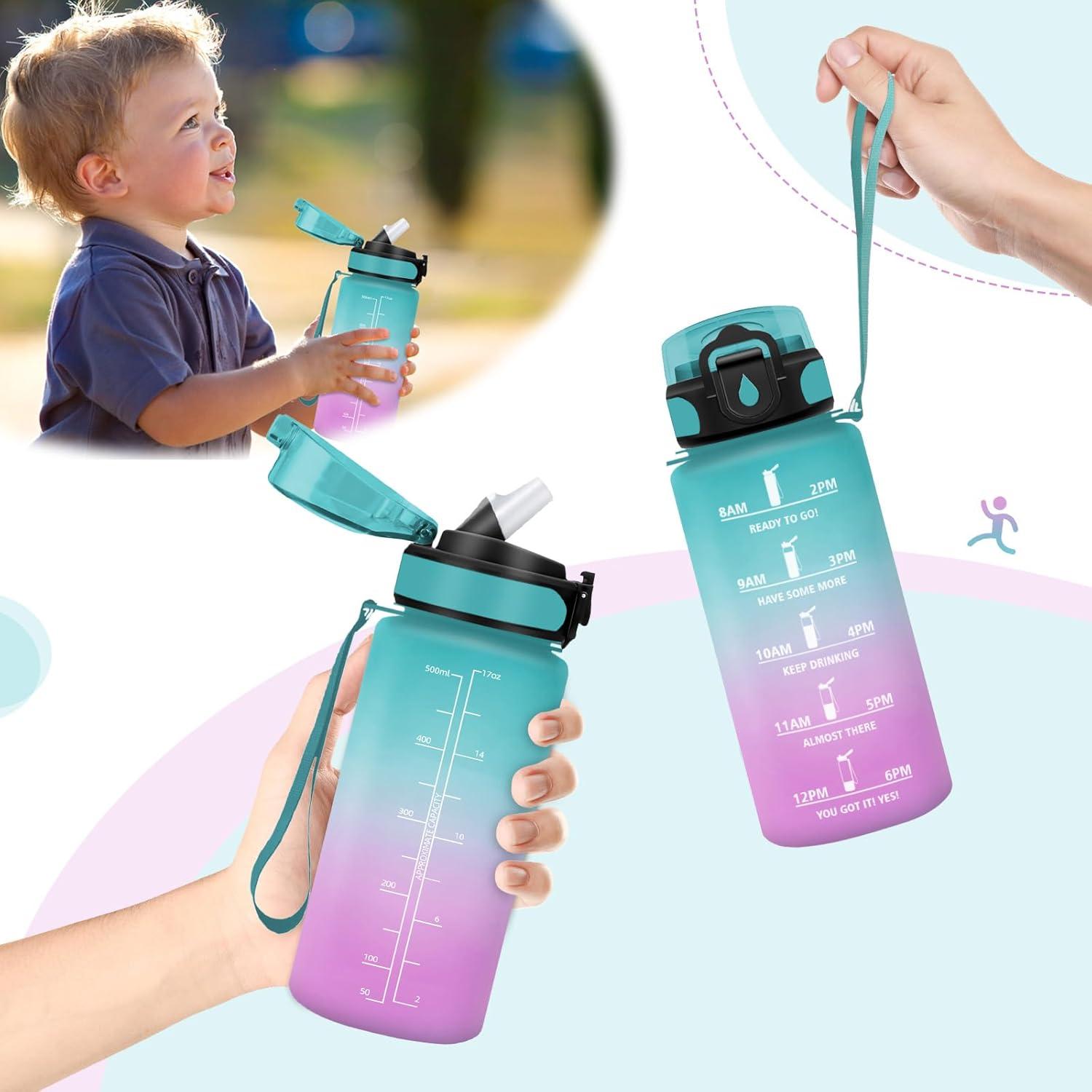 image:imageHoneyHolly Gourde Paille 500ml sans BPA ampamp tanches Bouteille Motivation Bouteille deau Avec Marqueur de Temps Petite Gourde pour Gym Ecole Cyclisme Plein Air SportVertpoudre 0 5 L