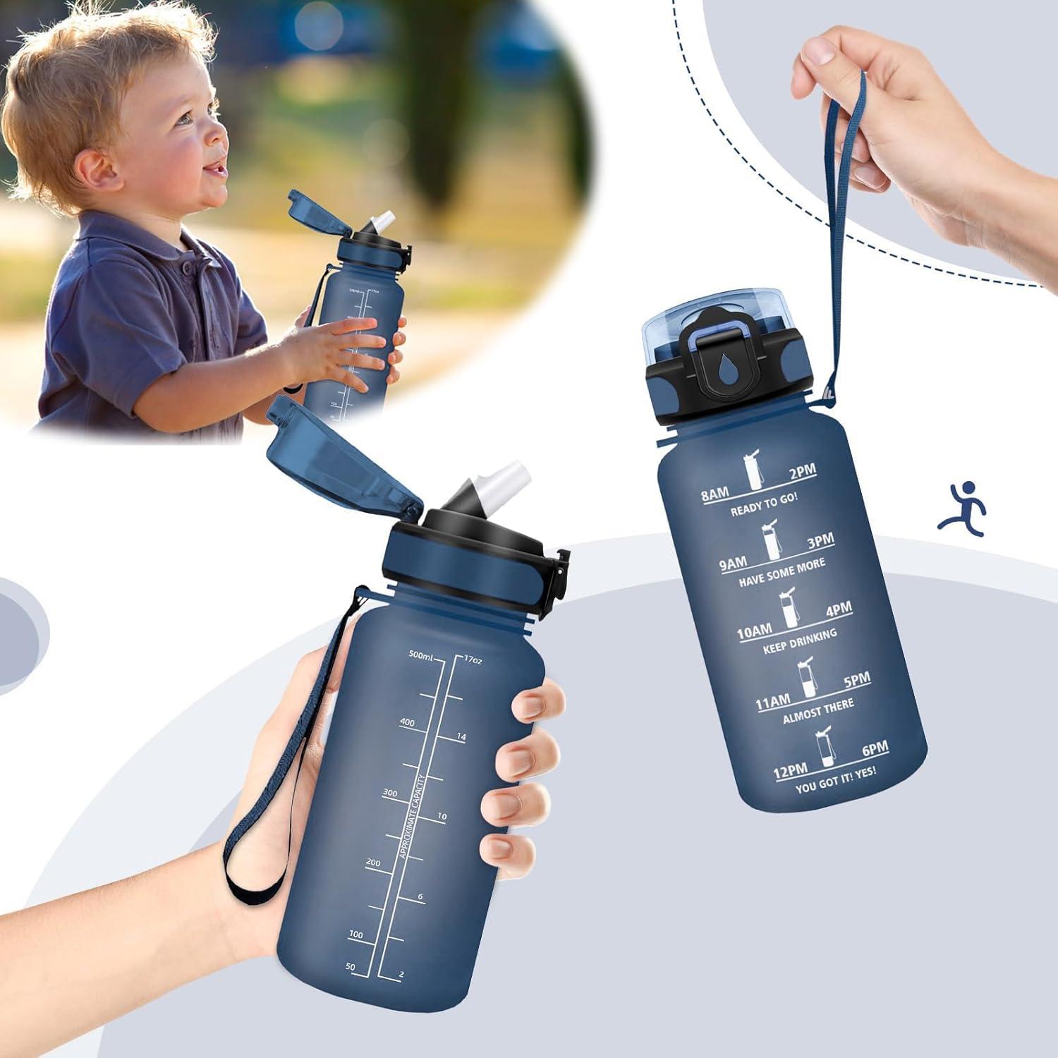 image:imageHoneyHolly Gourde Paille 500ml sans BPA ampamp tanches Bouteille Motivation Bouteille deau Avec Marqueur de Temps Petite Gourde pour Gym Ecole Cyclisme Plein Air SportBleu Marine 0 5 L