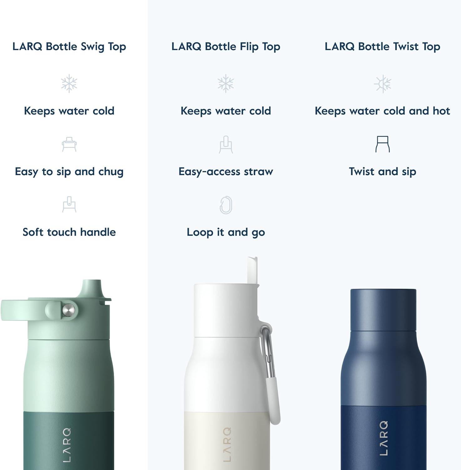 image:imageLARQ Bouteille Swig Top 680ml Bouteille large goulot en acier inoxydable isolation sous vide Garde leau froide Bouteille deau rutilisable pour le sport et les voyages Obsidian BlackEucalyptus Green