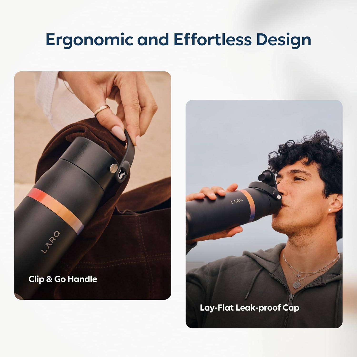 image:imageLARQ Bouteille Swig Top 680ml Bouteille large goulot en acier inoxydable isolation sous vide Garde leau froide Bouteille deau rutilisable pour le sport et les voyages Obsidian BlackAmber Granite White