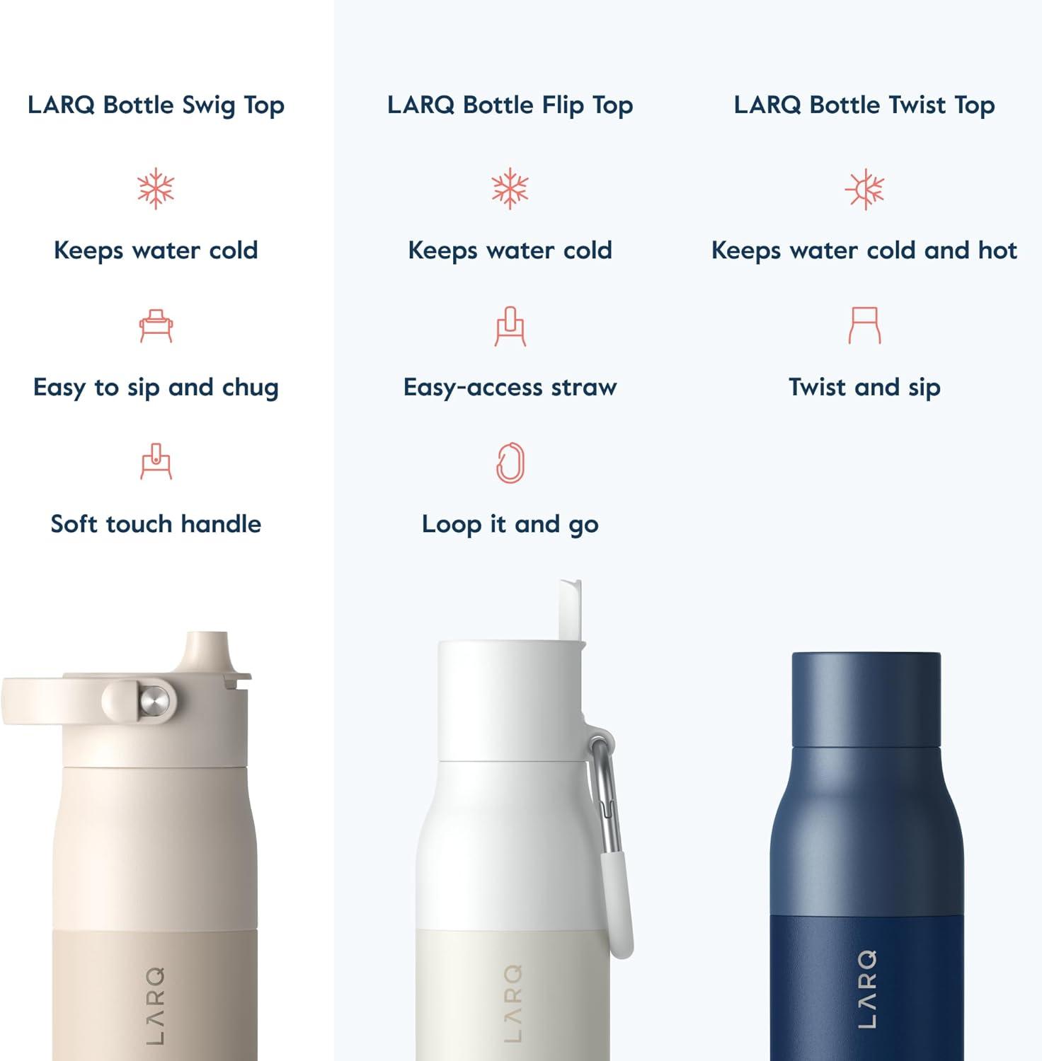 image:imageLARQ Bouteille Swig Top 680ml Bouteille large goulot en acier inoxydable isolation sous vide Garde leau froide Bouteille deau rutilisable pour le sport et les voyages Obsidian BlackMojave Dune