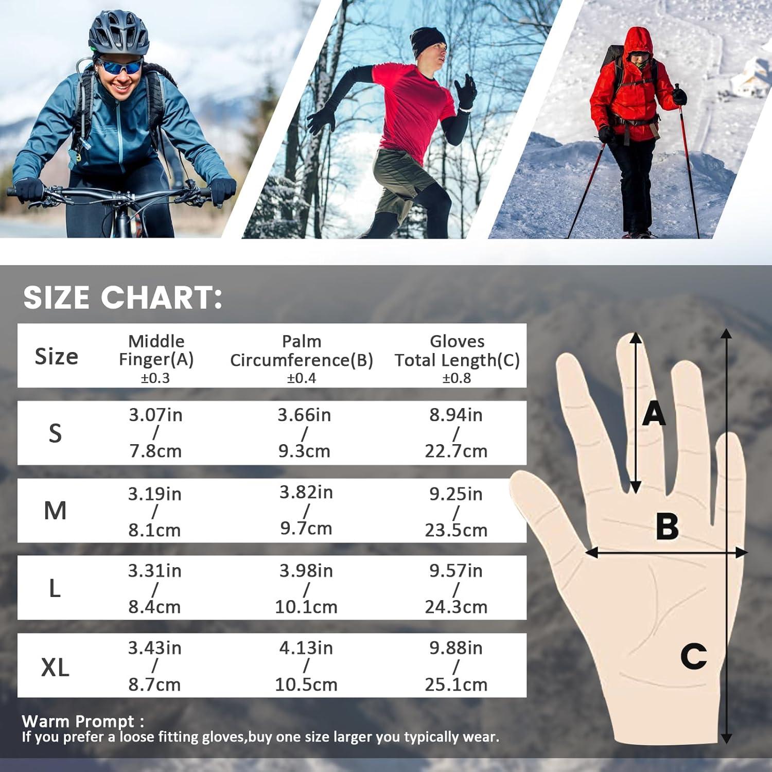 image:imageLERWAY Gants dhiver Chauds avec cran Tactile pour Homme et Femme Antidrapants CoupeVent Gants de Sport Course Pied Conduite VTT Escalade Randonne ImpermableNOIR XL