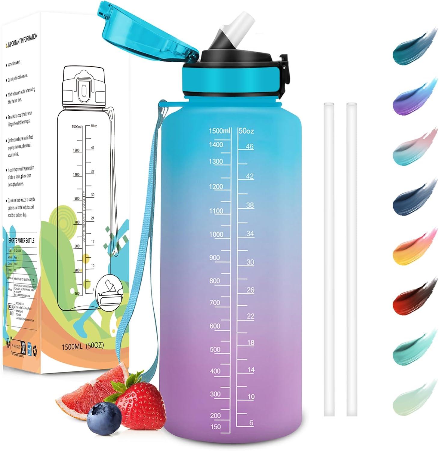 image:imageMotswedi Gourde Sport 1000ml AntiFuite Gourde avec Paille sans BPA Gourde Paille Rutilisable Gourde Facile Transporter Bouteille deau pour Yoga Camping Cyclisme Fitness Jaune RoseBleu Violet