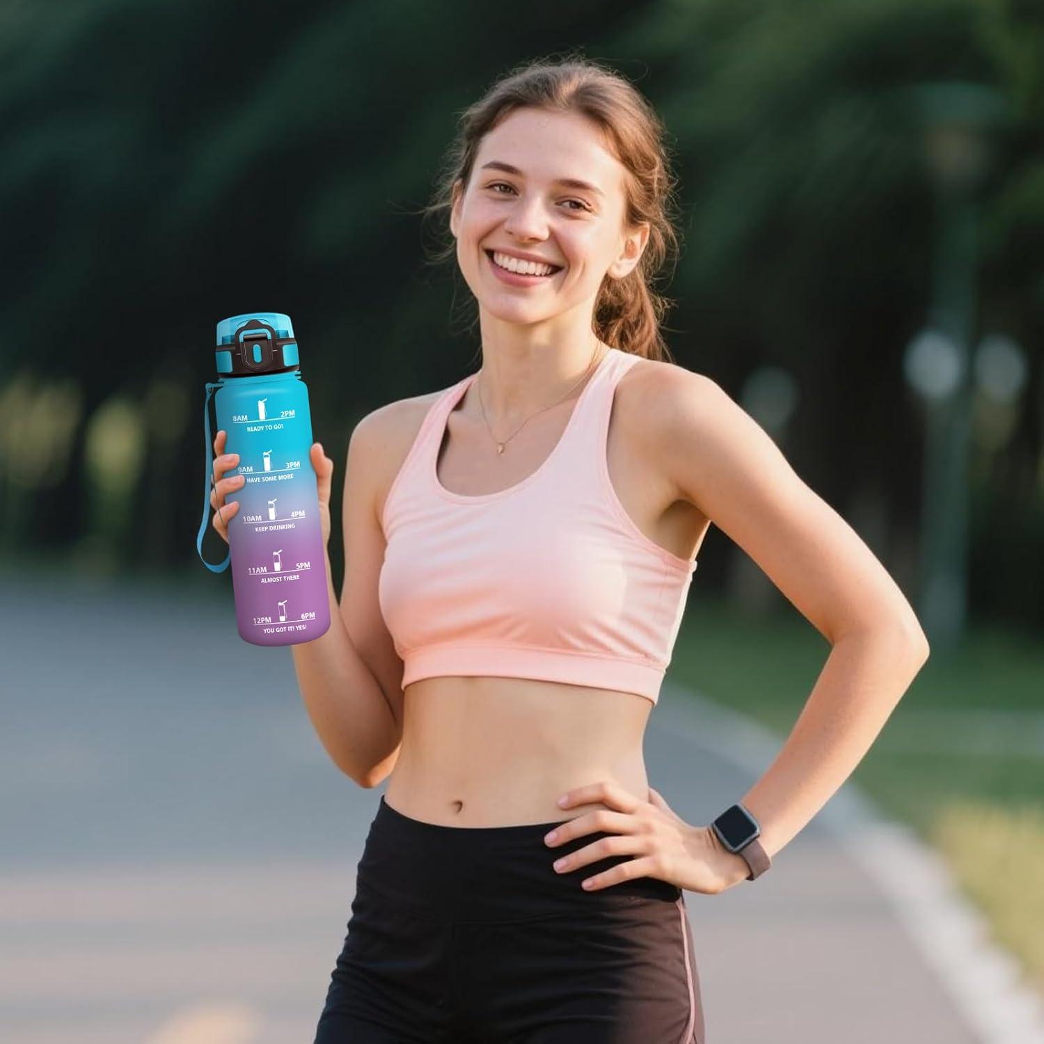 image:imageMotswedi Gourde Sport 1000ml AntiFuite Gourde avec Paille sans BPA Gourde Paille Rutilisable Gourde Facile Transporter Bouteille deau pour Yoga Camping Cyclisme Fitness Jaune RoseBleu Violet