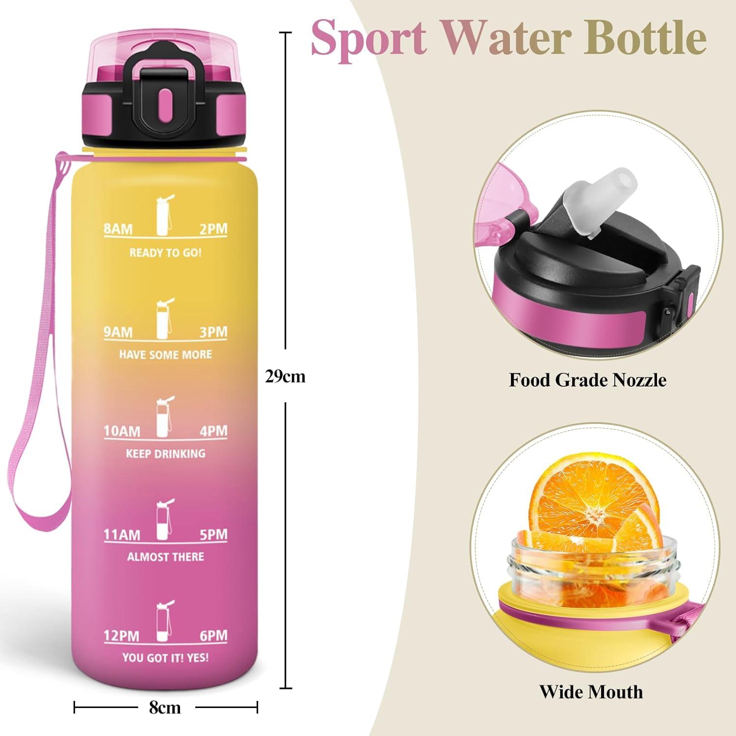image:imageMotswedi Gourde Sport 1000ml AntiFuite Gourde avec Paille sans BPA Gourde Paille Rutilisable Gourde Facile Transporter Bouteille deau pour Yoga Camping Cyclisme Fitness Jaune RoseJaune Rose