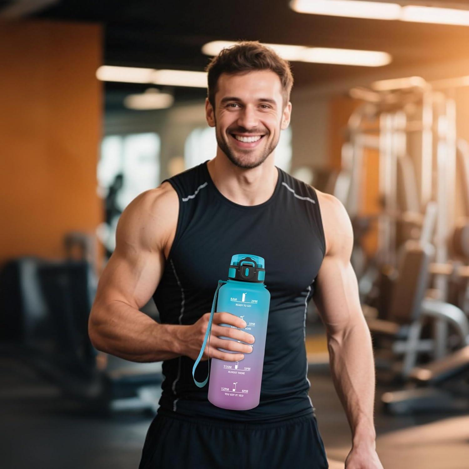image:imageMotswedi Gourde Sport 1000ml AntiFuite Gourde avec Paille sans BPA Gourde Paille Rutilisable Gourde Facile Transporter Bouteille deau pour Yoga Camping Cyclisme Fitness Jaune RoseBleu Violet