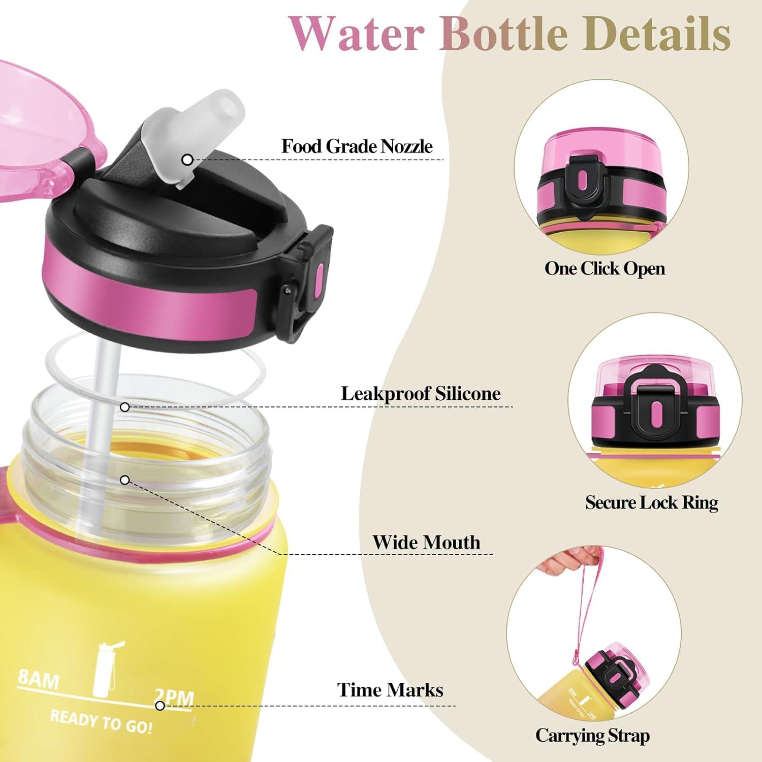 image:imageMotswedi Gourde Sport 1000ml AntiFuite Gourde avec Paille sans BPA Gourde Paille Rutilisable Gourde Facile Transporter Bouteille deau pour Yoga Camping Cyclisme Fitness Jaune RoseJaune Rose