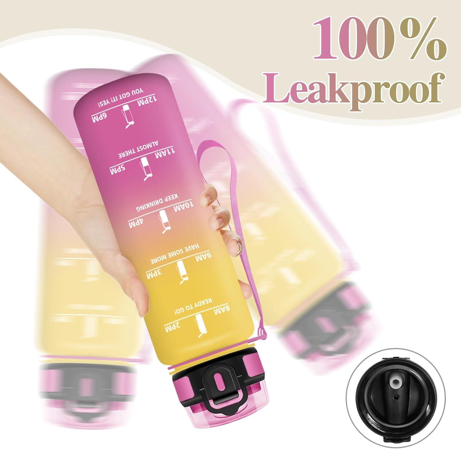 image:imageMotswedi Gourde Sport 1000ml AntiFuite Gourde avec Paille sans BPA Gourde Paille Rutilisable Gourde Facile Transporter Bouteille deau pour Yoga Camping Cyclisme Fitness Jaune RoseJaune Rose