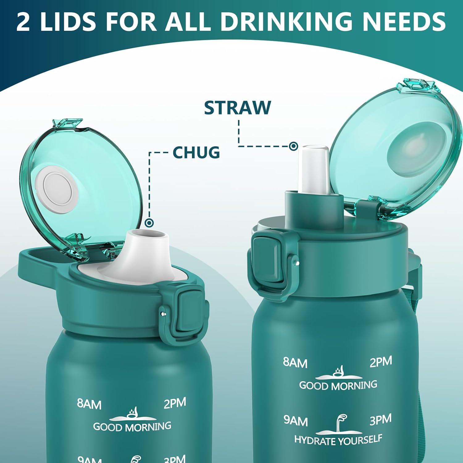 image:imageSLUXKE Gourde Inox 1L avec Marquage De Temps 1000ml Gourde en 1810 Acier Inoxydable avec Handle Rutilisables tanche sans BPA pour Adulte Sport Gym Voyage Bleu BleuBleu Bleu