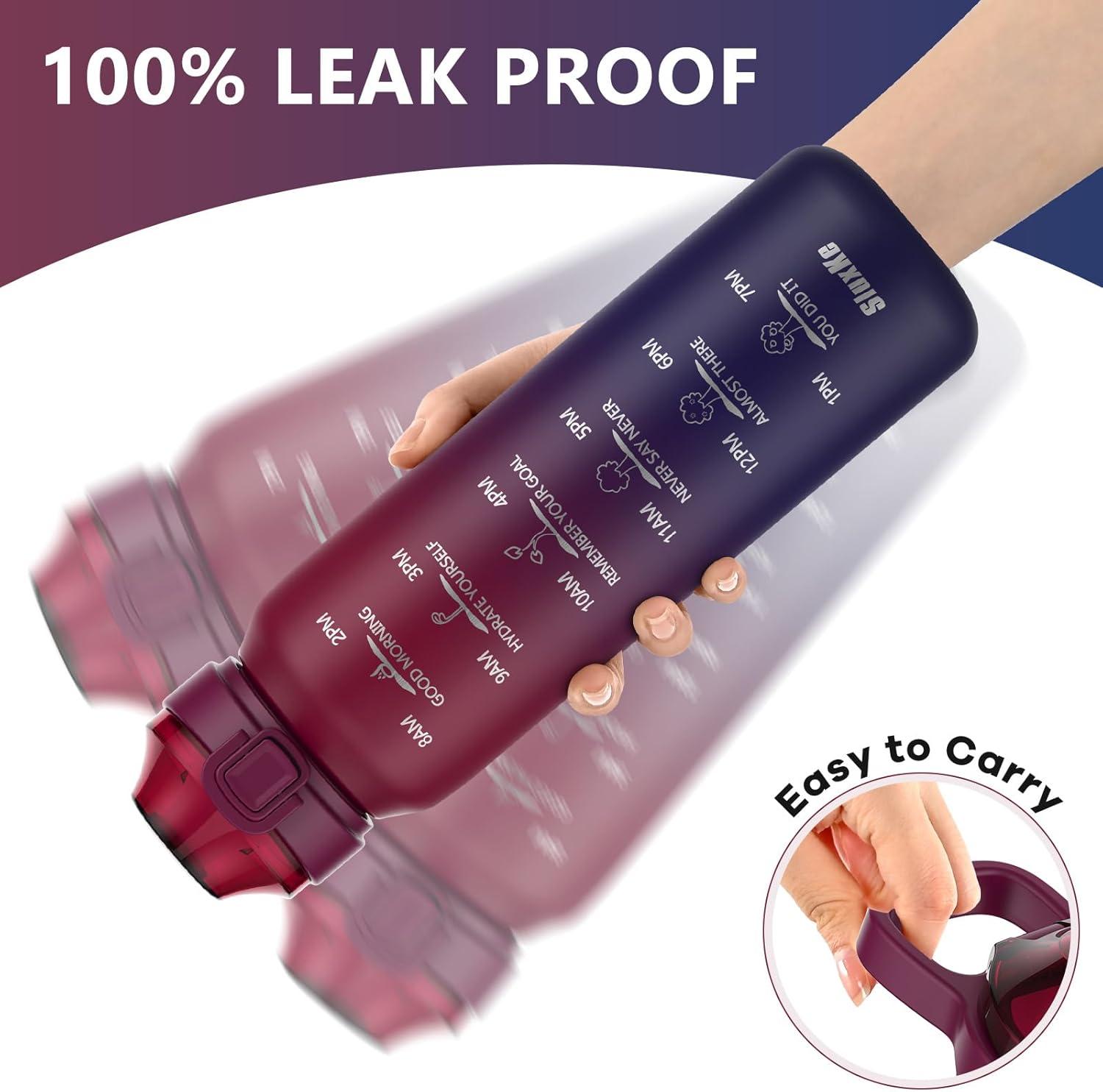 image:imageSLUXKE Gourde Inox 1L avec Marquage De Temps 1000ml Gourde en 1810 Acier Inoxydable avec Handle Rutilisables tanche sans BPA pour Adulte Sport Gym Voyage Bleu BleuRouge Noir