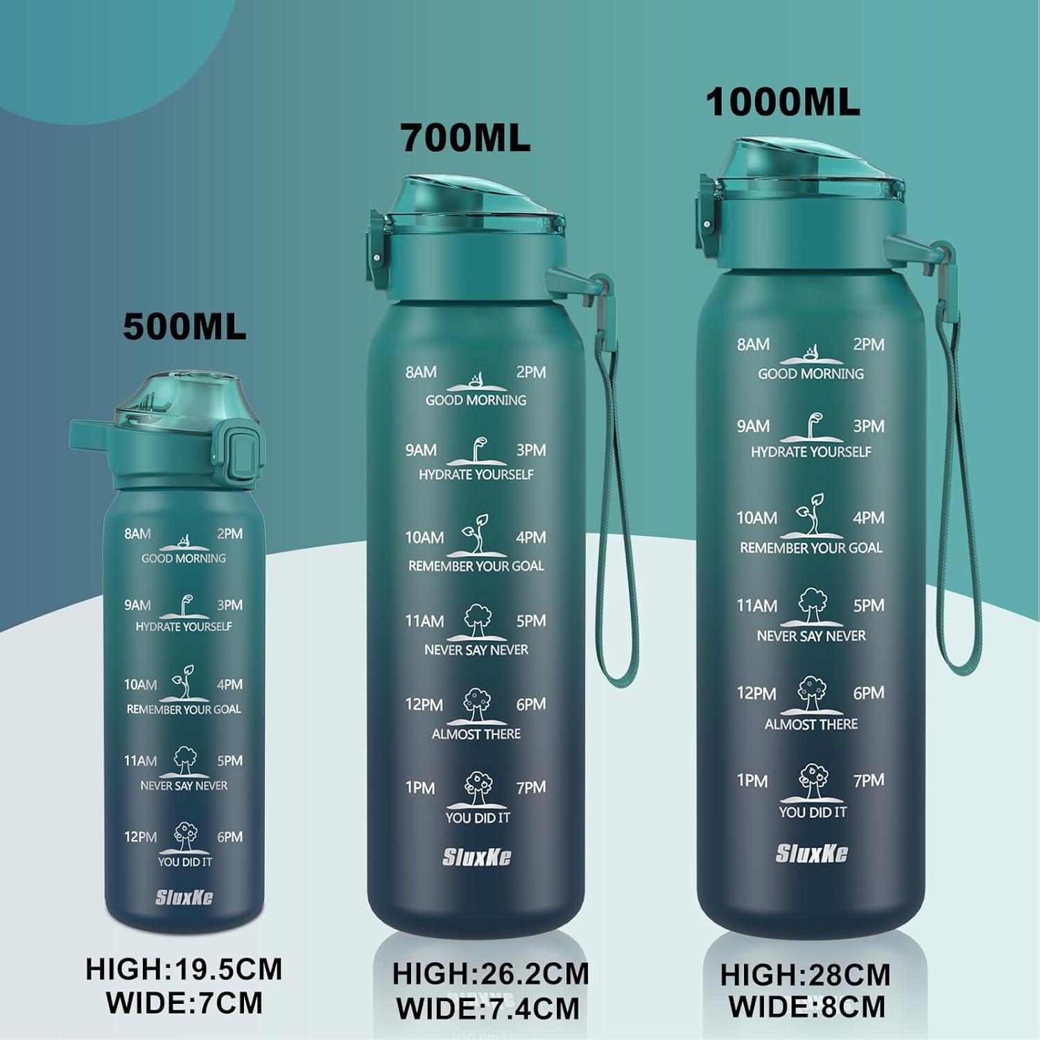 image:imageSLUXKE Gourde Inox 1L avec Marquage De Temps 1000ml Gourde en 1810 Acier Inoxydable avec Handle Rutilisables tanche sans BPA pour Adulte Sport Gym Voyage Bleu BleuBleu Bleu