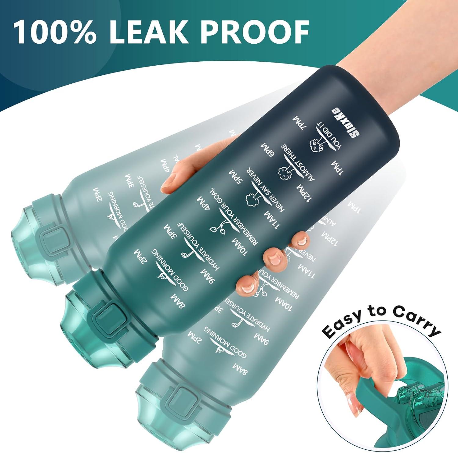 image:imageSLUXKE Gourde Inox 1L avec Marquage De Temps 1000ml Gourde en 1810 Acier Inoxydable avec Handle Rutilisables tanche sans BPA pour Adulte Sport Gym Voyage Bleu BleuBleu Bleu