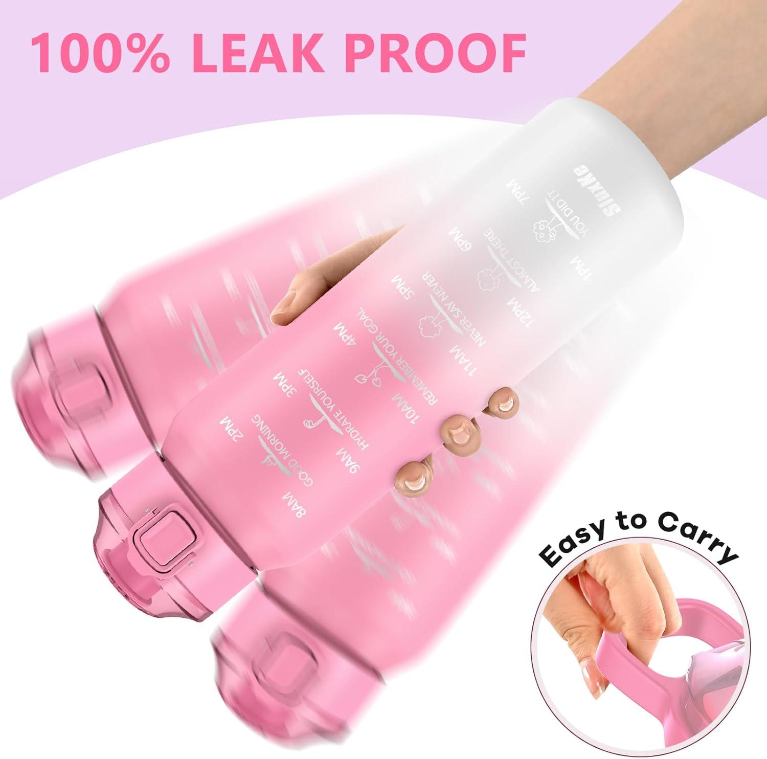 image:imageSLUXKE Gourde Inox 1L avec Marquage De Temps 1000ml Gourde en 1810 Acier Inoxydable avec Handle Rutilisables tanche sans BPA pour Adulte Sport Gym Voyage Bleu BleuBlanc Rose