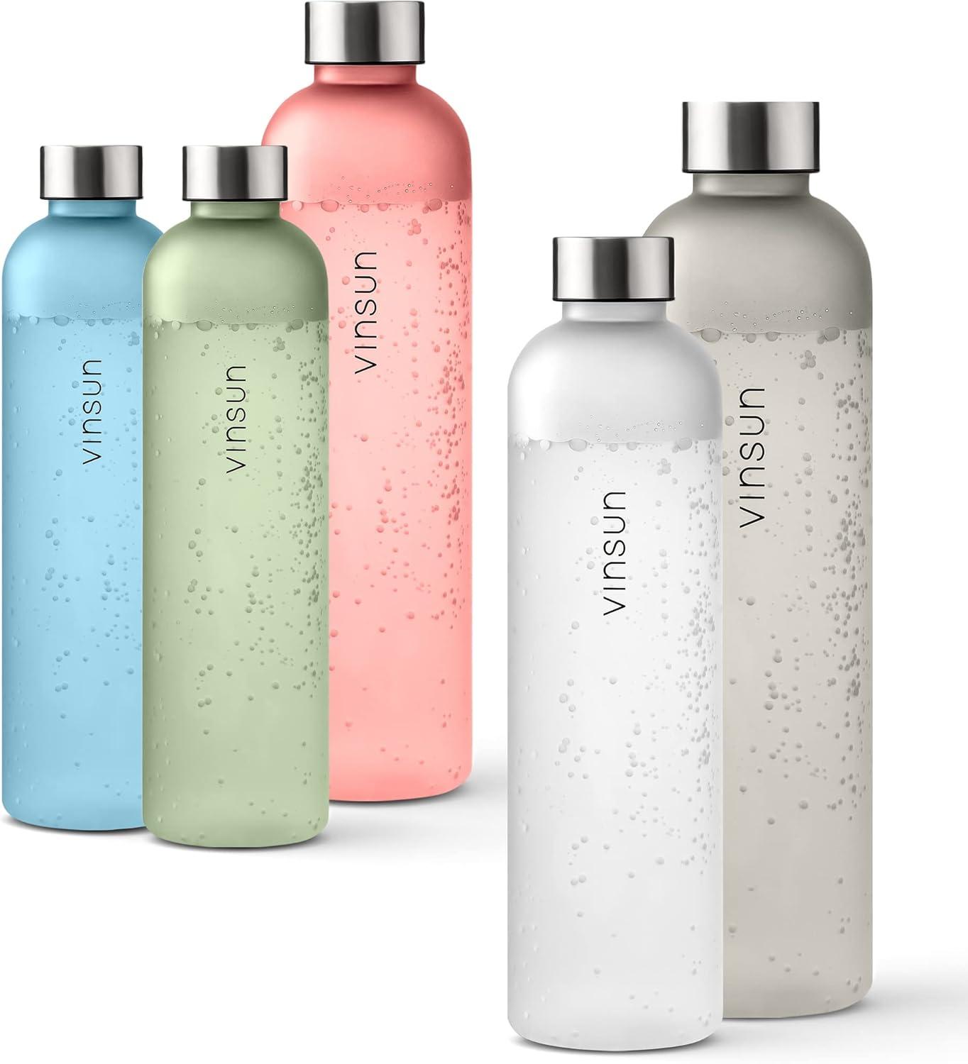 image:imageVINSUN Gourde 1L Bleu Menthe Rutilisable tanche Convient aux Boissons Gazeuses sans BPA Tritan Bouteille dEau lgre pour Sport Vlo TravailBlanc
