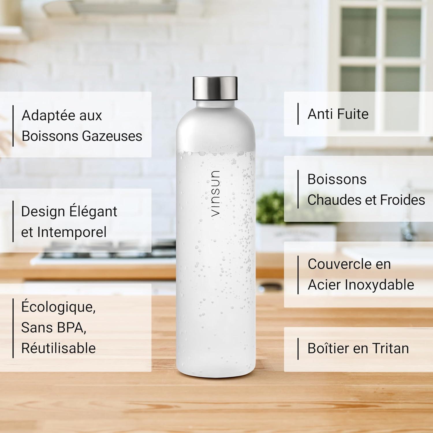 image:imageVINSUN Gourde 1L Bleu Menthe Rutilisable tanche Convient aux Boissons Gazeuses sans BPA Tritan Bouteille dEau lgre pour Sport Vlo TravailBlanc