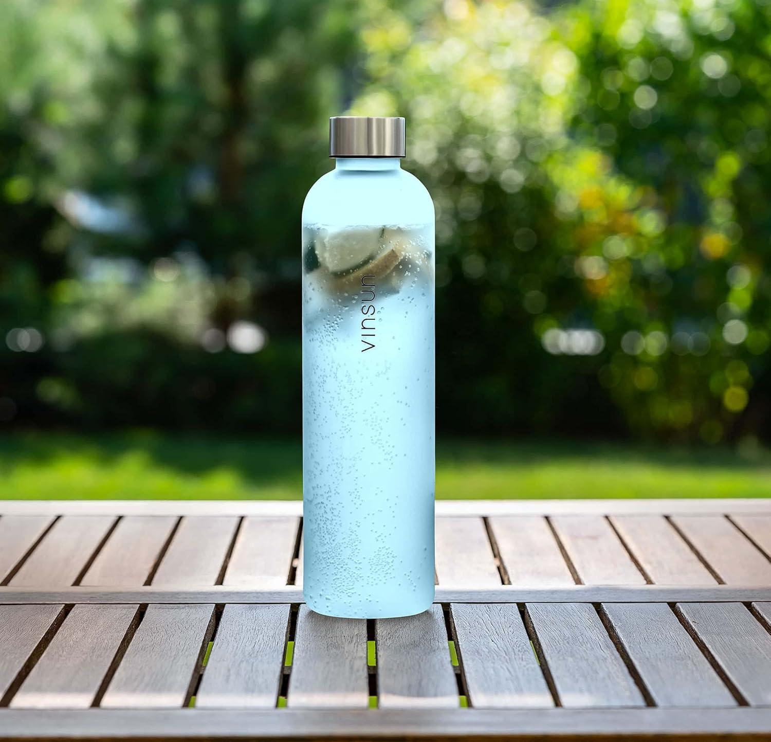 image:imageVINSUN Gourde 1L Bleu Menthe Rutilisable tanche Convient aux Boissons Gazeuses sans BPA Tritan Bouteille dEau lgre pour Sport Vlo TravailBleu