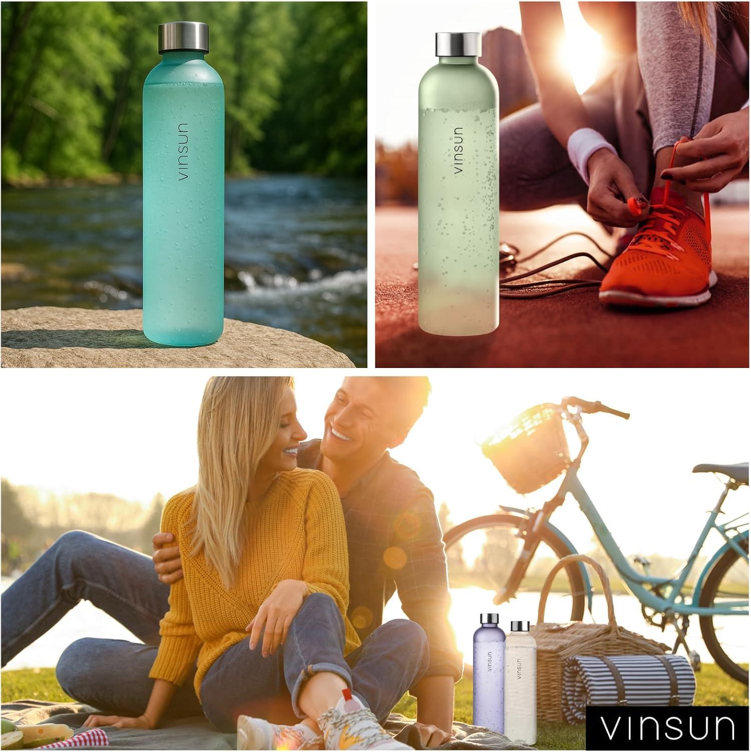 image:imageVINSUN Gourde 1L Bleu Menthe Rutilisable tanche Convient aux Boissons Gazeuses sans BPA Tritan Bouteille dEau lgre pour Sport Vlo TravailBleu Menthe