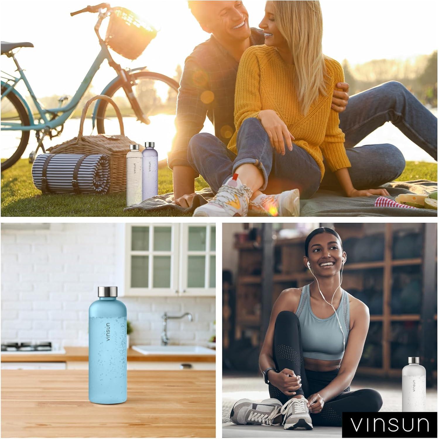 image:imageVINSUN Gourde 1L Bleu Menthe Rutilisable tanche Convient aux Boissons Gazeuses sans BPA Tritan Bouteille dEau lgre pour Sport Vlo TravailLilas