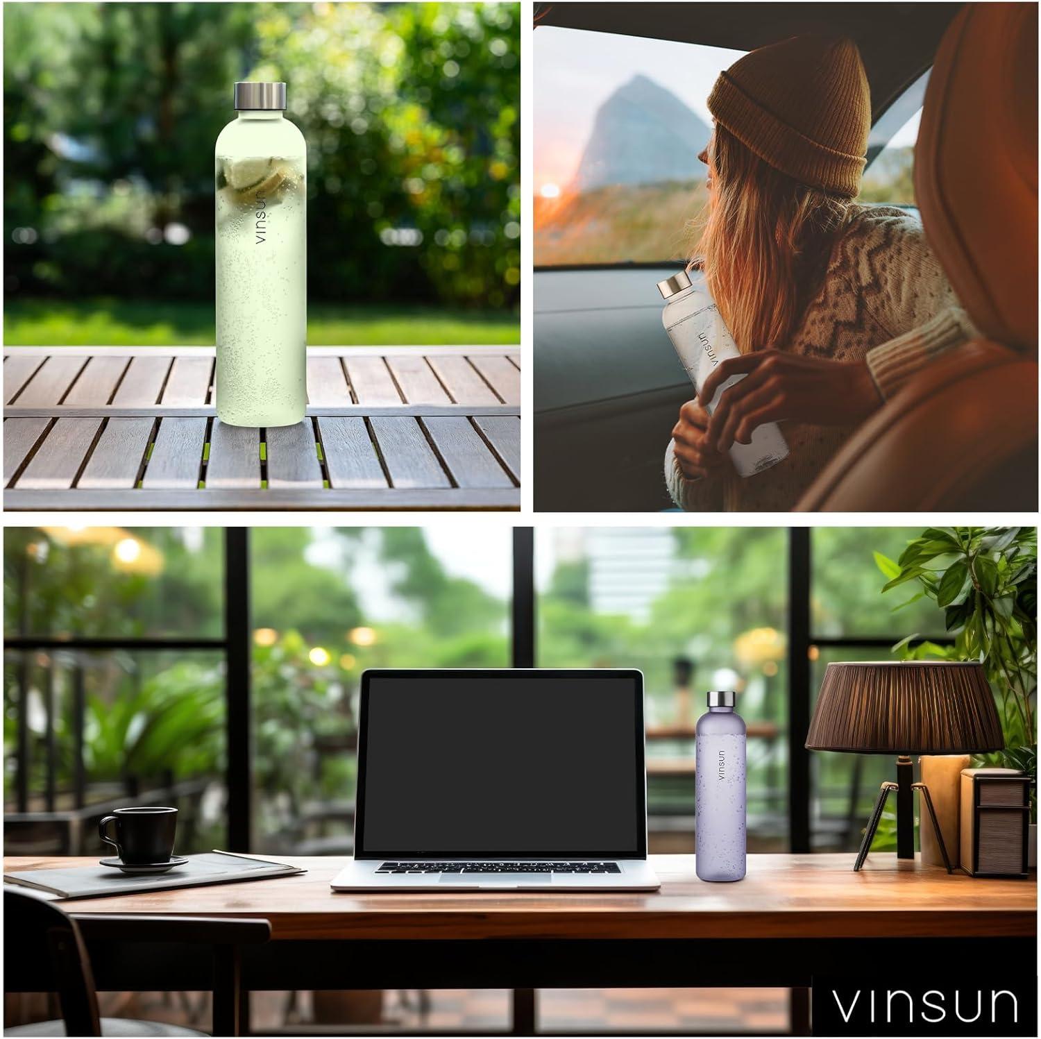image:imageVINSUN Gourde 1L Bleu Menthe Rutilisable tanche Convient aux Boissons Gazeuses sans BPA Tritan Bouteille dEau lgre pour Sport Vlo TravailLilas