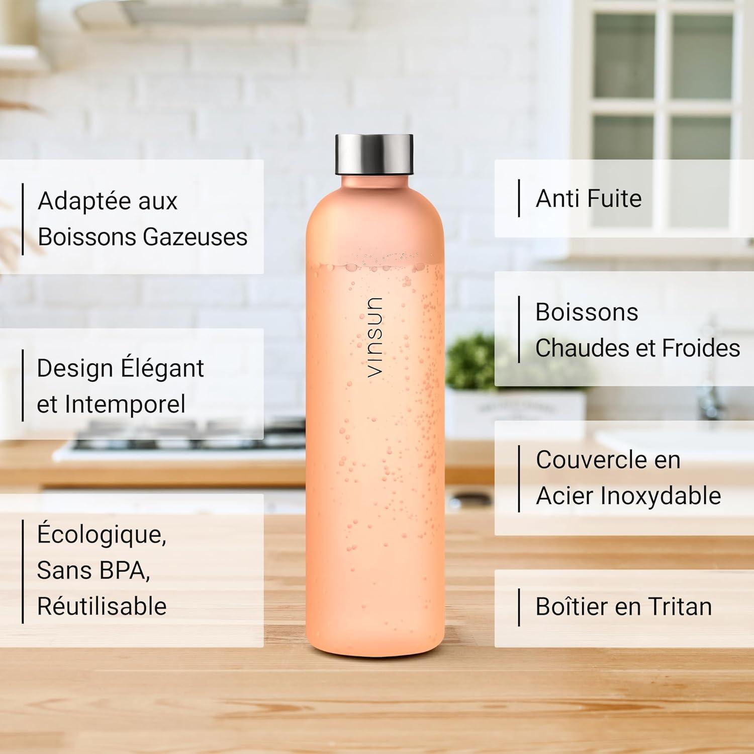 image:imageVINSUN Gourde 1L Bleu Menthe Rutilisable tanche Convient aux Boissons Gazeuses sans BPA Tritan Bouteille dEau lgre pour Sport Vlo TravailOrange