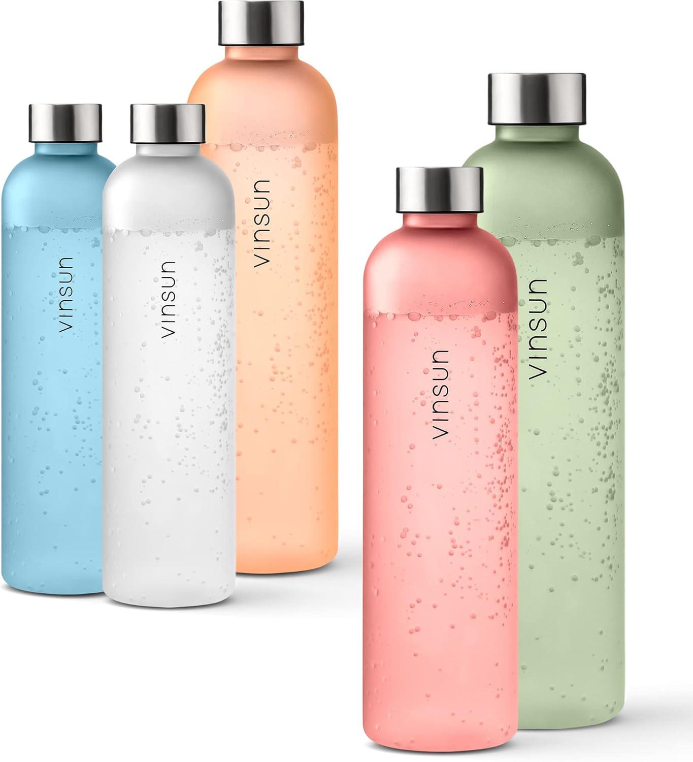 image:imageVINSUN Gourde 1L Bleu Menthe Rutilisable tanche Convient aux Boissons Gazeuses sans BPA Tritan Bouteille dEau lgre pour Sport Vlo TravailRose