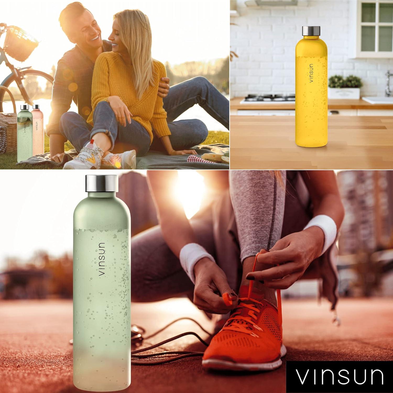image:imageVINSUN Gourde 1L Bleu Menthe Rutilisable tanche Convient aux Boissons Gazeuses sans BPA Tritan Bouteille dEau lgre pour Sport Vlo TravailRose